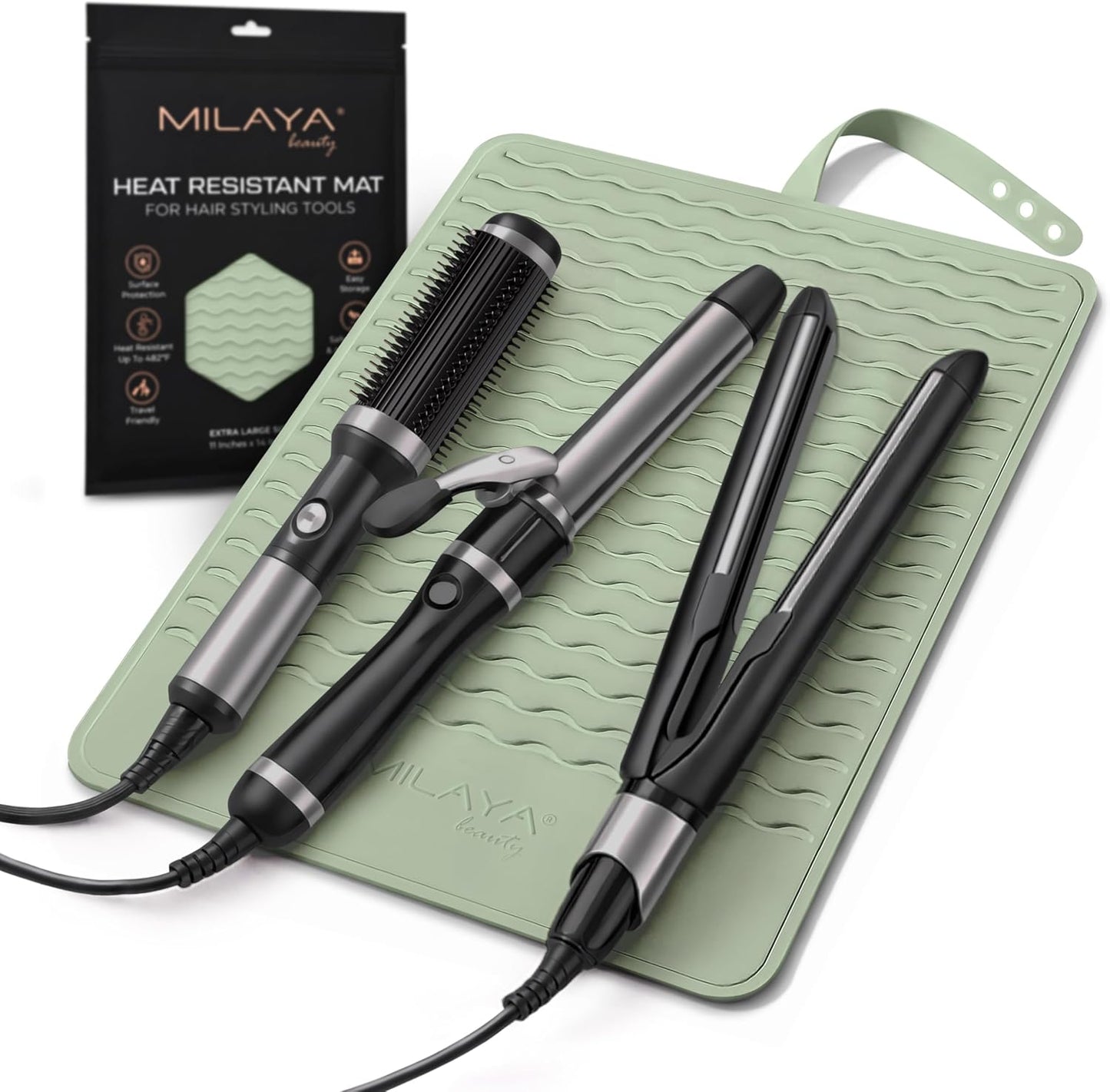 Milaya Beauty Large Heat Resistant Mat - Silicone Curling Iron & Flat Iron Holder | Non-Slip Vanity Accessory for Home & Travel