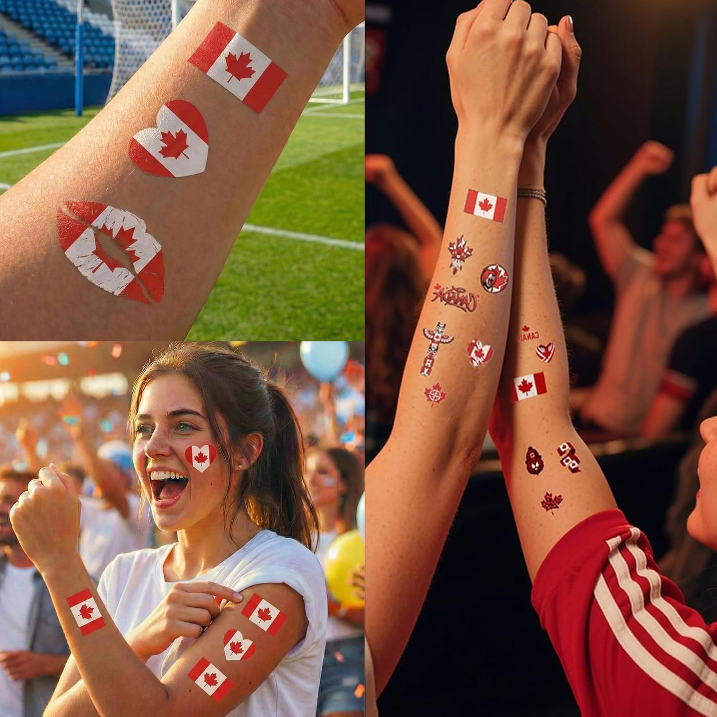 Canada Flag Temporary Tattoos for Sports Events | 11 Sheets- Waterproof Face Tattoos for Football Fans | Tattoo Stickers for Football Matches & Game Day Celebrations