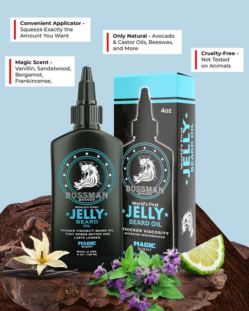 Bossman Jelly Beard Oil for Men - 3 Pack (12 oz in Total, Magic Scent) – Softens, Moisturizes & Conditions with Natural Ingredients