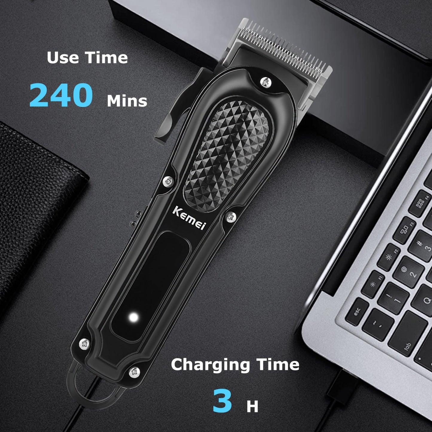 KEMEI Professional Hair Clippers for Men, Cordless & Corded Barber Hair Cutting Clipper, Rechargeable Beard Trimmer for Barbers/Home Use