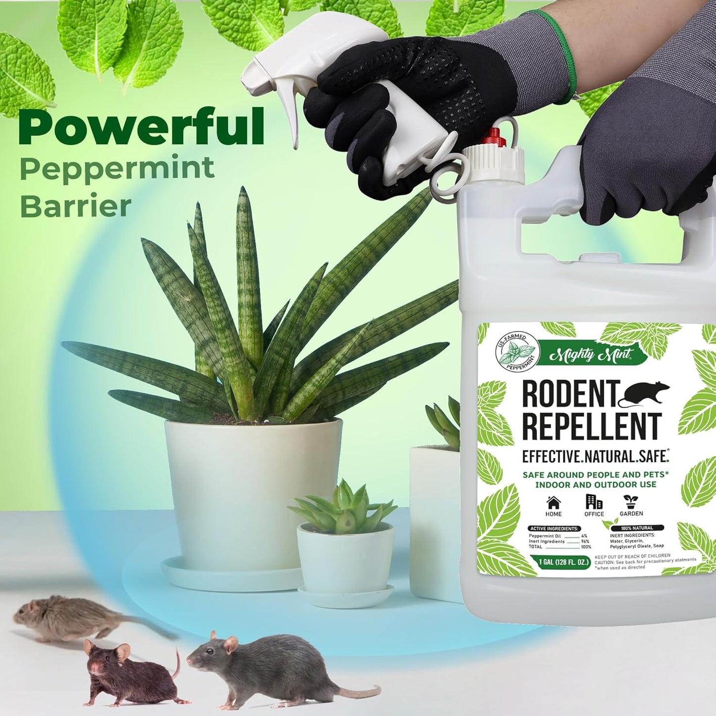 Peppermint Oil Rodent Repellent Spray - Natural Indoor & Outdoor Control for Mice and Rats | 1 Gallon (128 oz)