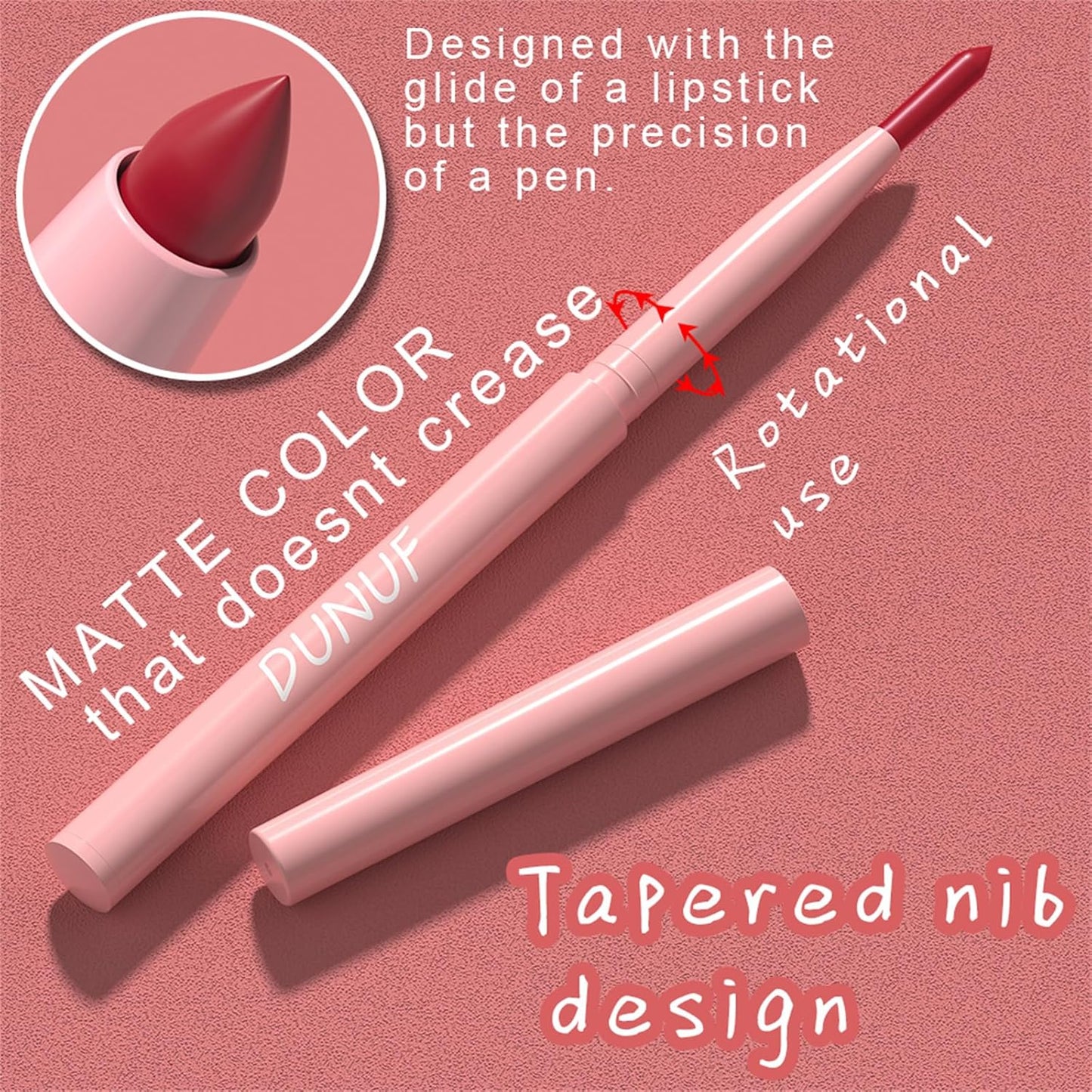Retractable Lip Liner Pencils Set - 6 Rich Pigmented Shades | Waterproof & Long-Lasting Matte Finish