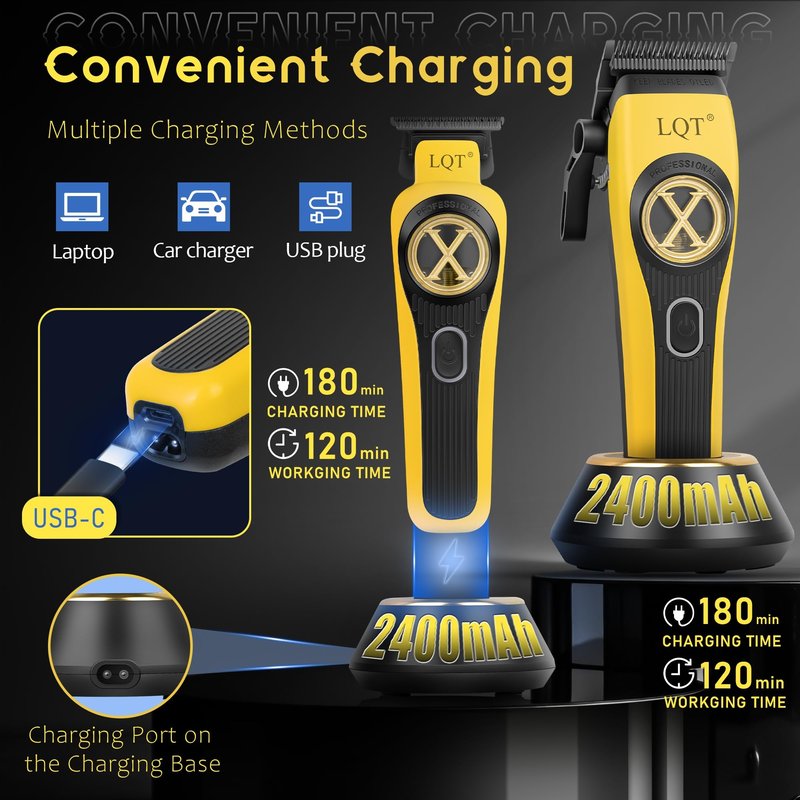LQT Professional Hair Clippers for Men Rechargeable - 9000 RPM Cordless Barber Clippers Set with Trimmer, Case & Powerful Motor for Home & Salon Hair CuttingIdeal Gift for Father's Day