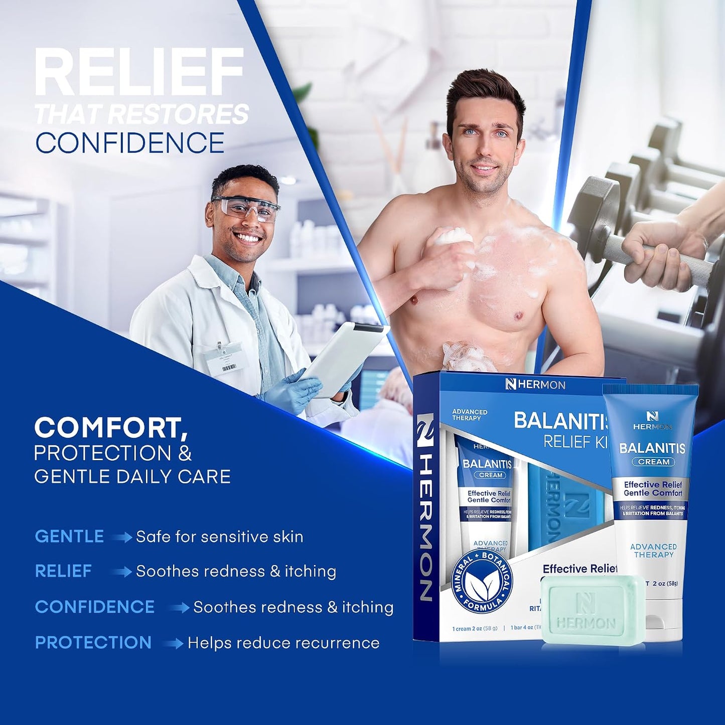 Balanitis Treatment Kit for Men - Soothing Cream & Clotrimazole Soap | Relieves Redness, Itching & Irritation