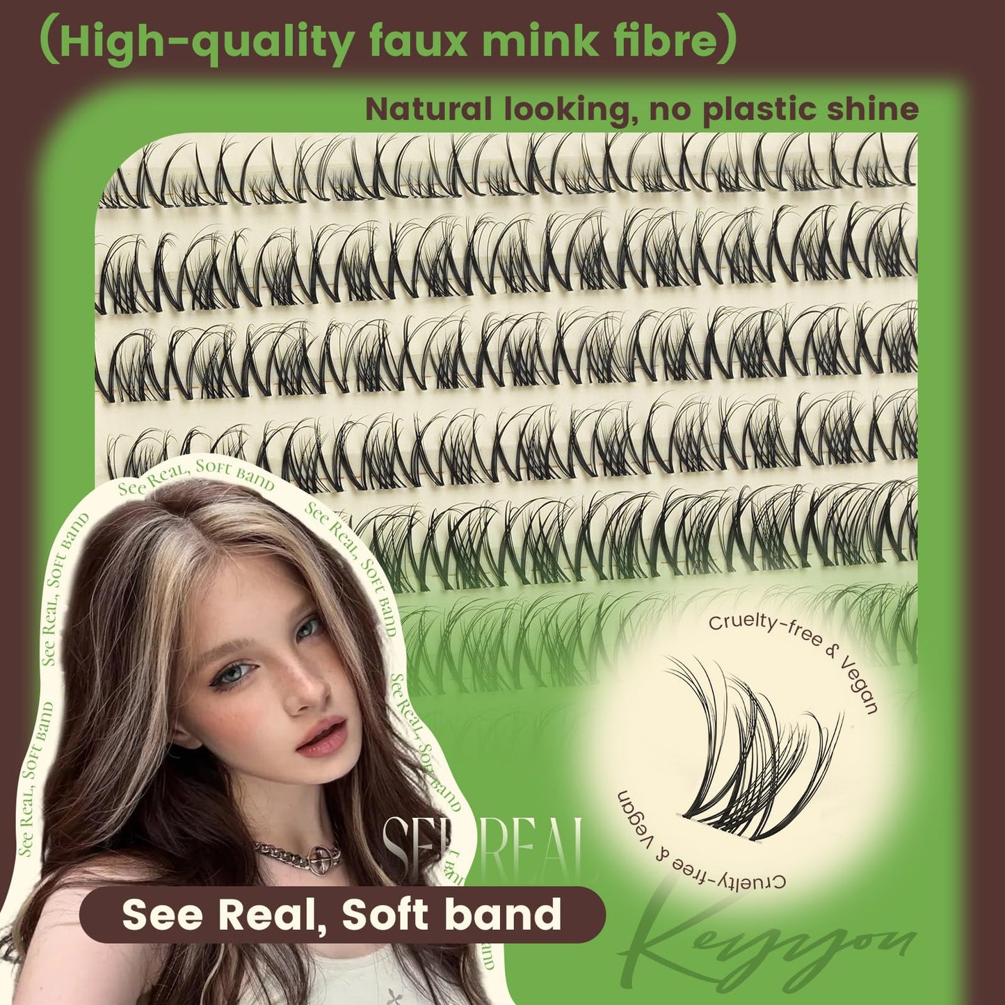 KEYYOU Spider Lash Clusters Breeze Wispy Eyelash Clusters Natural D Curl 8-16mm Clusters Eyelash Extension Invisible Band Spider Lashes for Daily Makeup