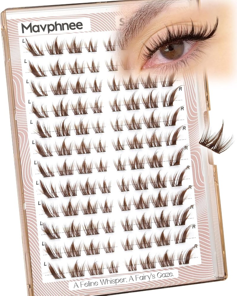 Cat Eye Lash Clusters - Brown Spiky Individual Eyelash Extensions | 96 Pcs Fluffy DIY Fox Eye Lashes