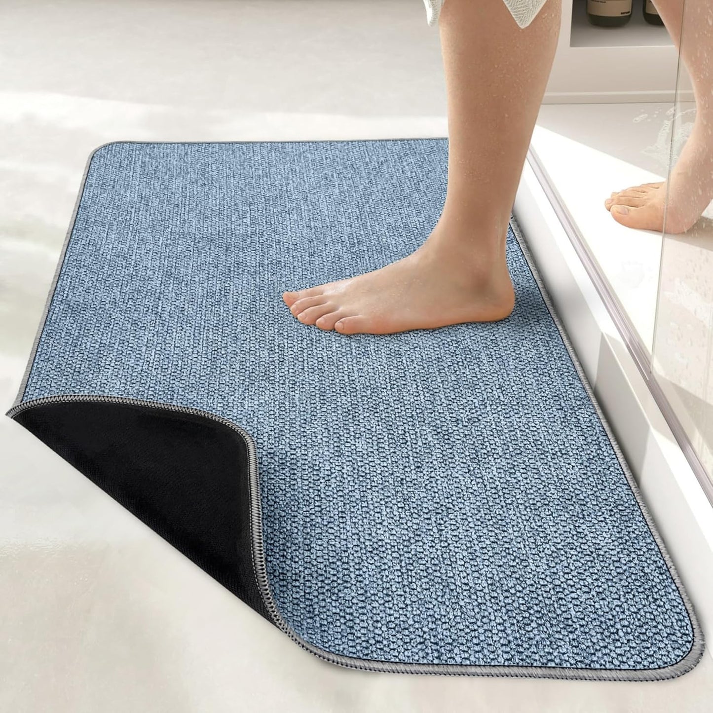 Ultra Thin Bath Mat - Non-Slip Rubber Bathroom Rug, Quick Dry & Absorbent | Grey, 1'5"x2'3" (17x27 Inch)