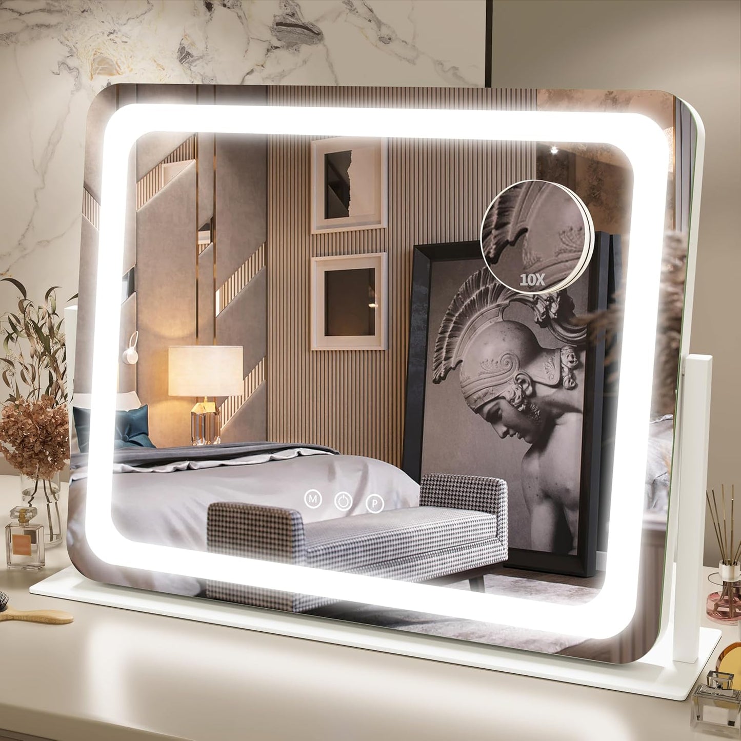 FENNIO Vanity Mirror with Lights - 22''x17'' Dimmable Makeup Mirror with Touch Screen & 3-Color Lighting