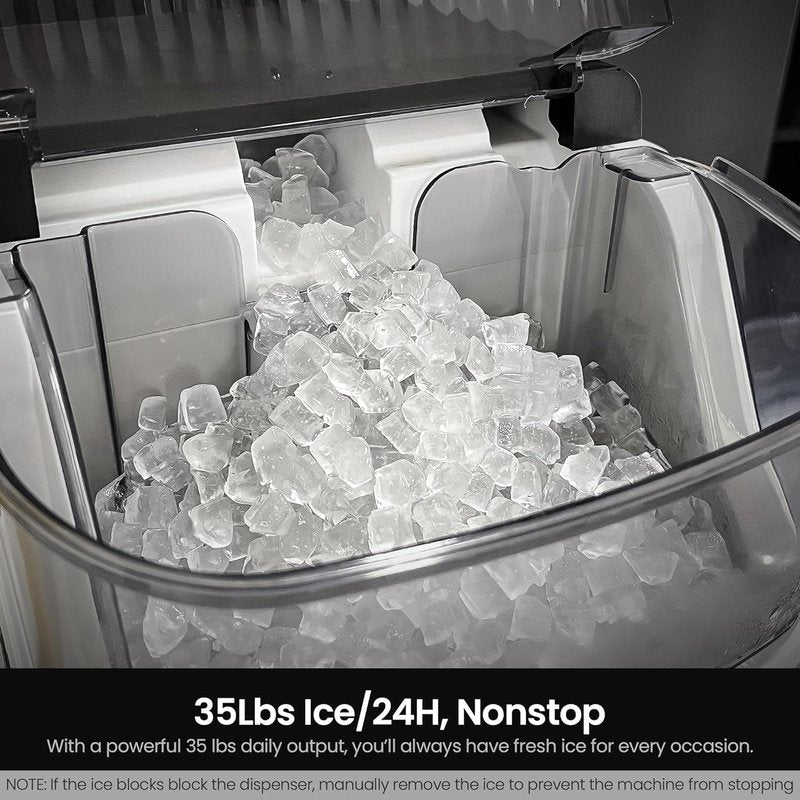 Kismile Nugget Ice Makers Countertop,Portable Ice Machine with Crushed Ice, 35lbs/Day,Self-Cleaning,One-Click Operation for Home Use(Silver)