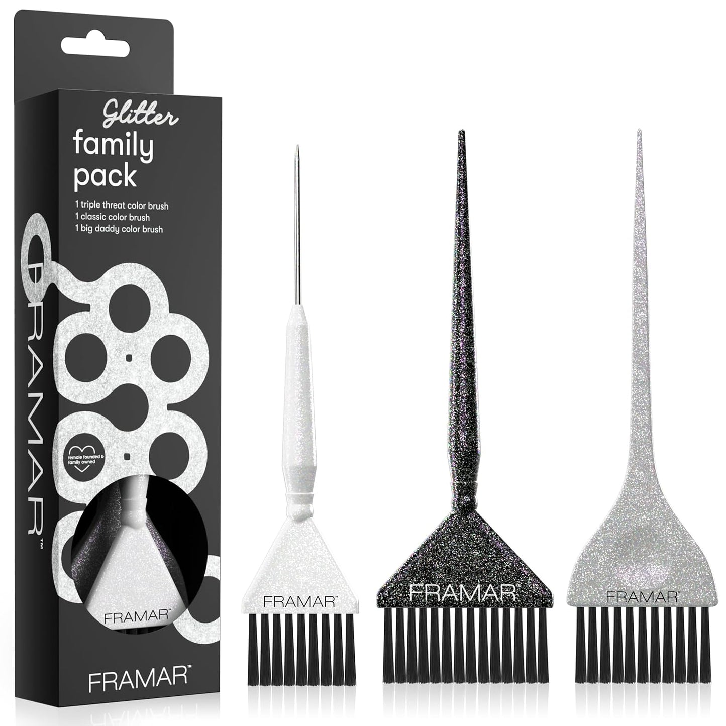 Framar Hair Color Brush Set | Precision Tint Brushes for Hair Styling - 3 Pack Black