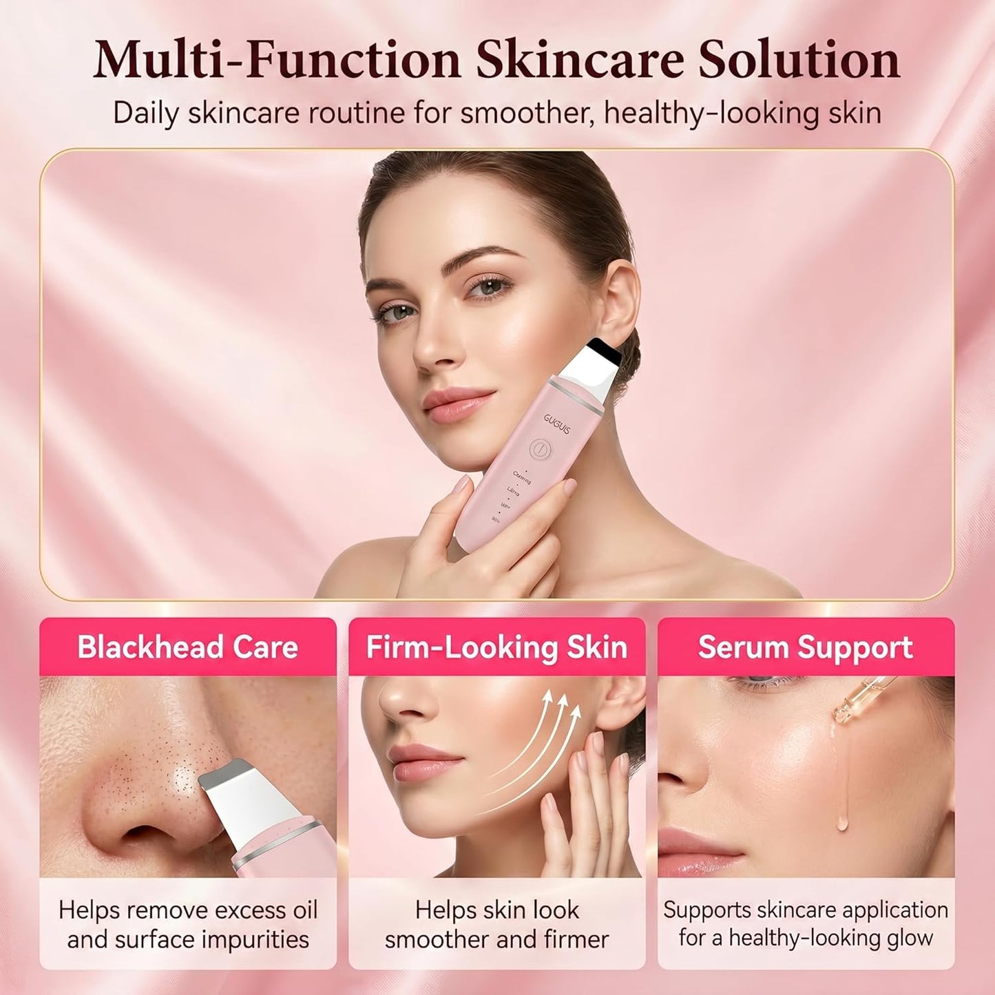 Skin Scrubber Face Spatula - Blackhead Remover & Pore Cleaner with 4 Modes | Pink Skin Care Tool
