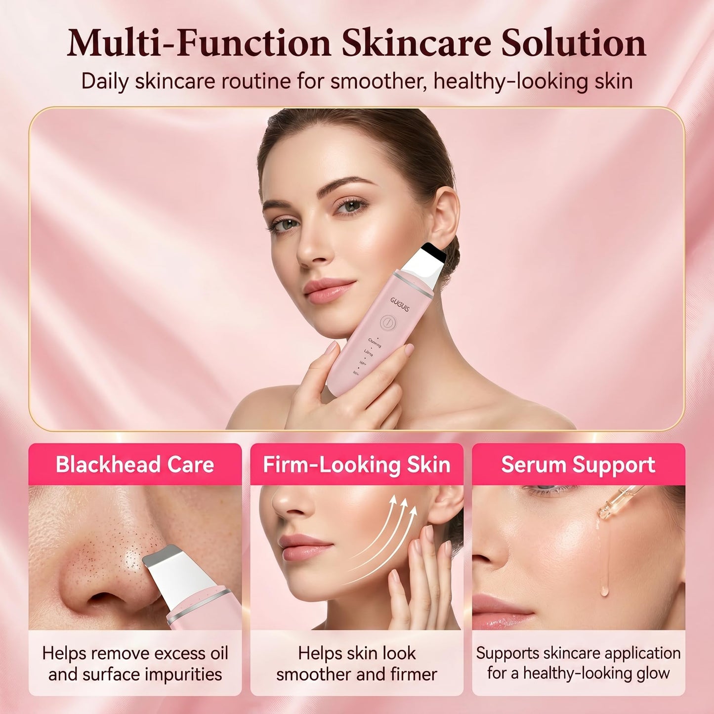 GUGUG Skin Scrubber Face Spatula - Skin Spatula Blackhead Remover Pore Cleaner with 4 Modes, Skin Care Tools-Pink