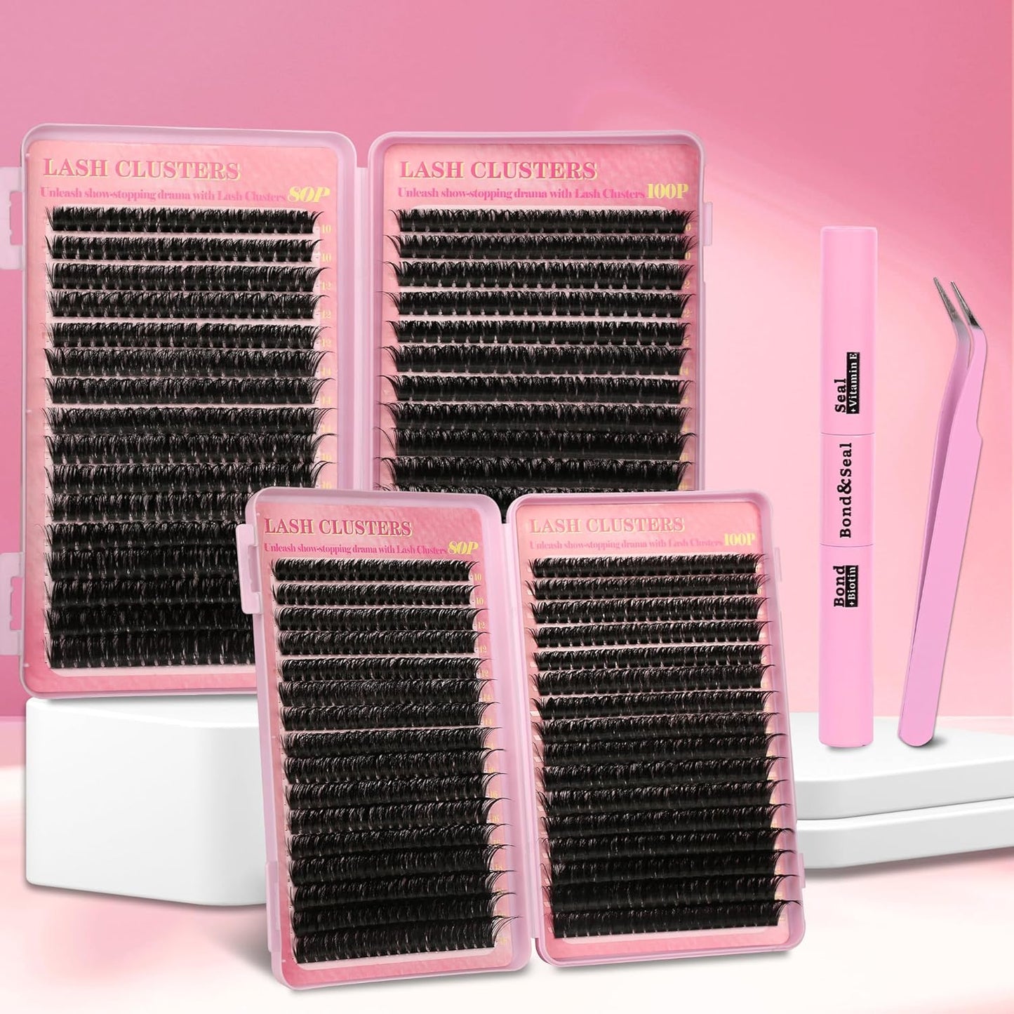 Lash Extension Kit - 640 Pcs Volume C Curl Eyelash Clusters | DIY Cluster Extensions with Bond & Tweezers