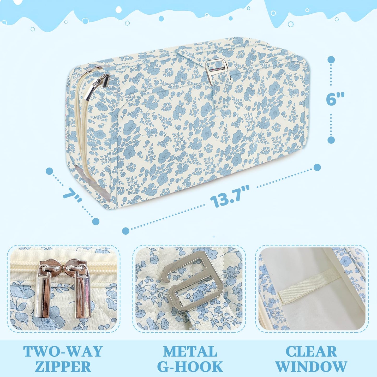 Hair Tools Travel Bag with Heat Resistant Mat Compatible with Shark Flexstyle, Cute Cotton Quilted Floral Hair Tools Travel Bag for Straightener, Curling Iron and Hair Dryer, Portable Organizer (Blue)