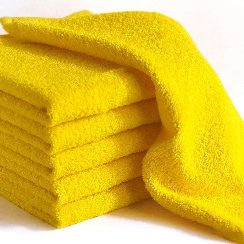 100% Cotton Yellow Wash Cloths - Soft Absorbent Terry Towels | 12"x12" | 6 Pack for Adults & Kids