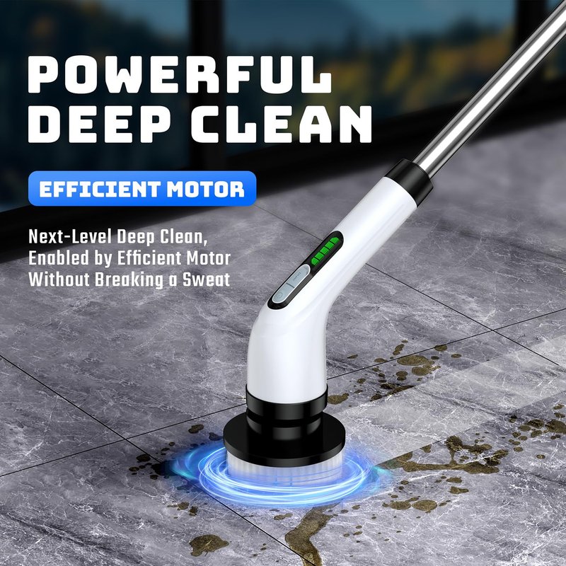 Electric Spin Scrubber for Bathroom: Shower Scrubber with Long Handle, Dual Speed Cordless Power Cleaning Scrub, 7 Brush Heads, IPX7 Waterproof Heavy Duty Cleaner Tools for Tub Tile Grout Wall