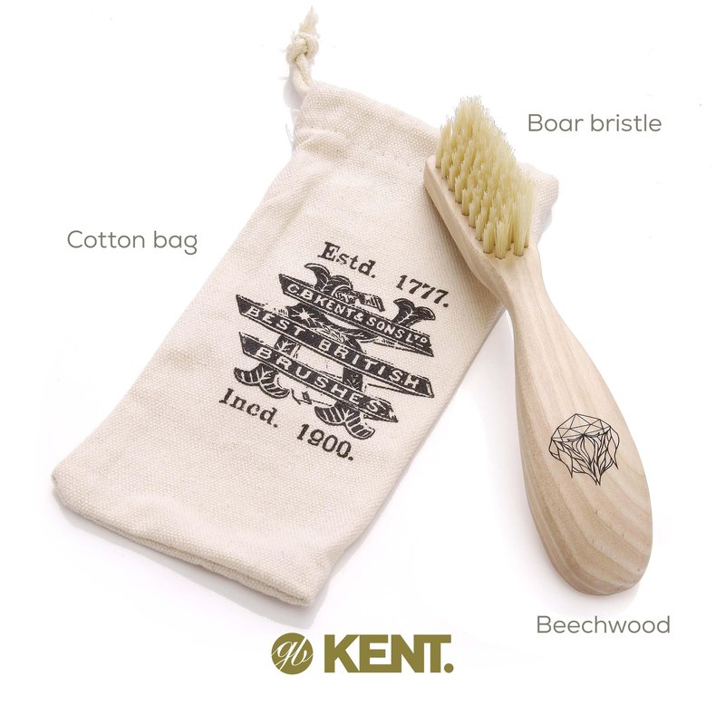 Kent BRD2 Boar Bristle Beard Brush for Men - Specially Cut Natural White Boar Bristle for Flawless Shaping and Grooming, Ergonomic Pistol-Like Grip Wood Handle, Dry or Wet Beard, Distributes Oils