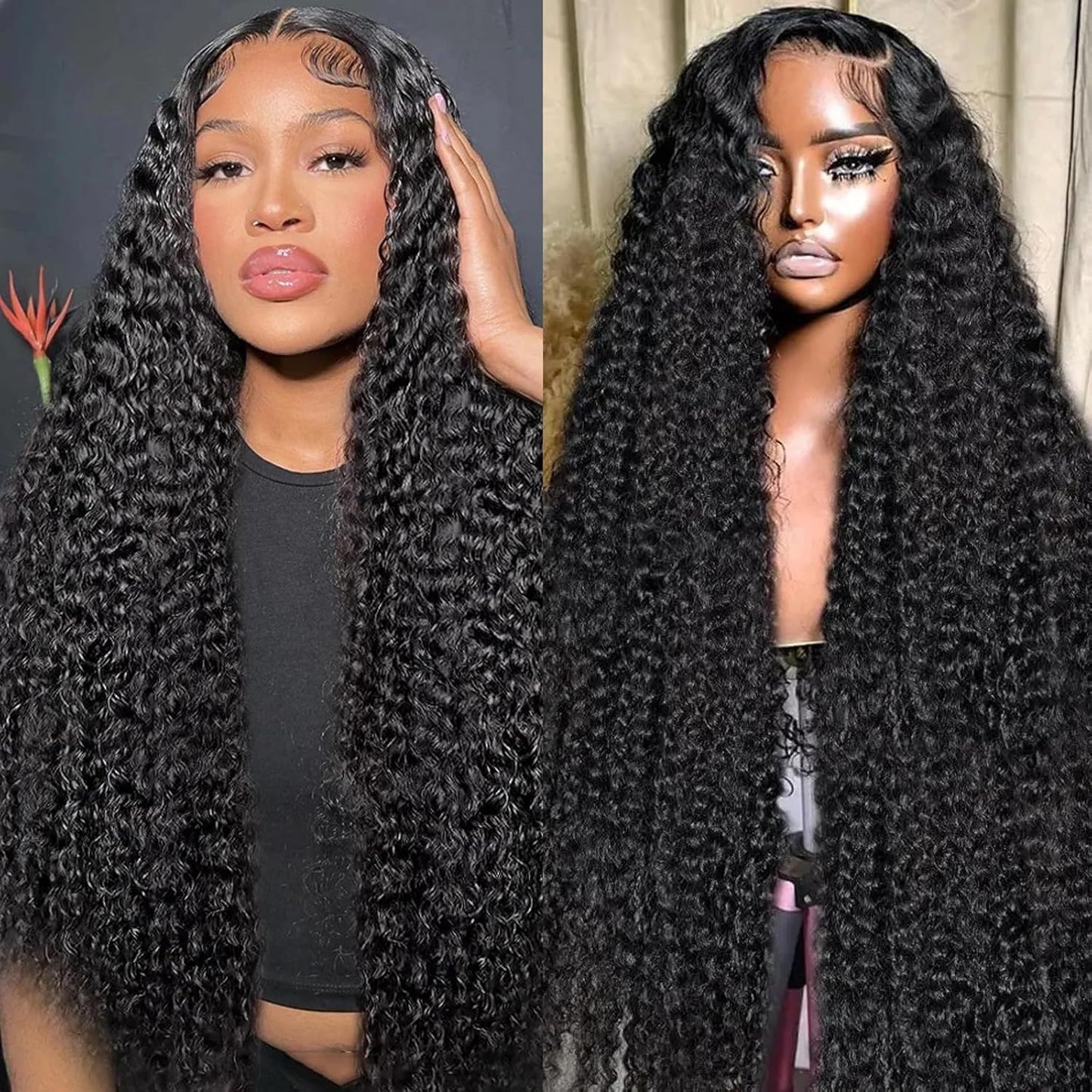 32-Inch Water Wave Red Human Hair Wig - 99J Burgundy Lace Front | Deep Wave 13x6 HD Curly Wig for Women