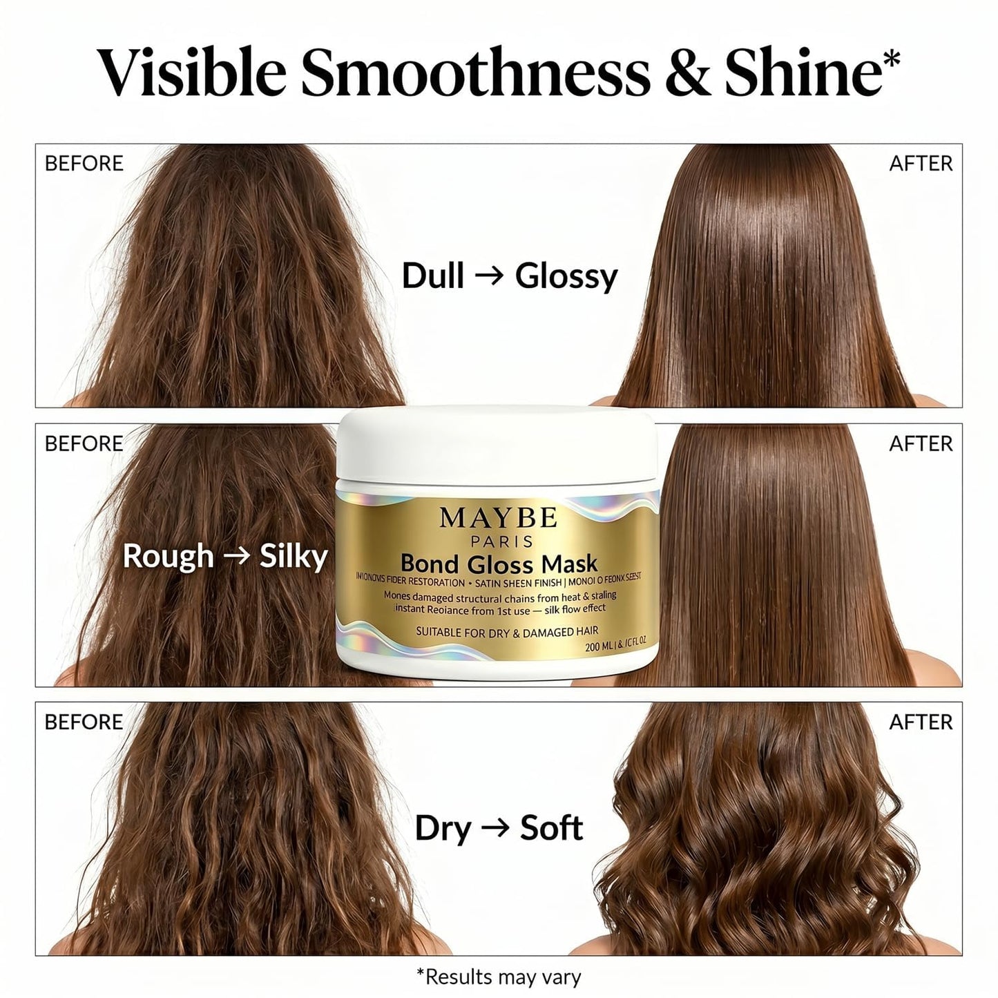 Maybe Paris Bond Gloss Mask - Amino Acid & Botanical Hair Care Formula – Nourishing & Repairing, Smooth, Soft & Shiny Hair for Dry, Damaged & Split Ends (1Pcs)
