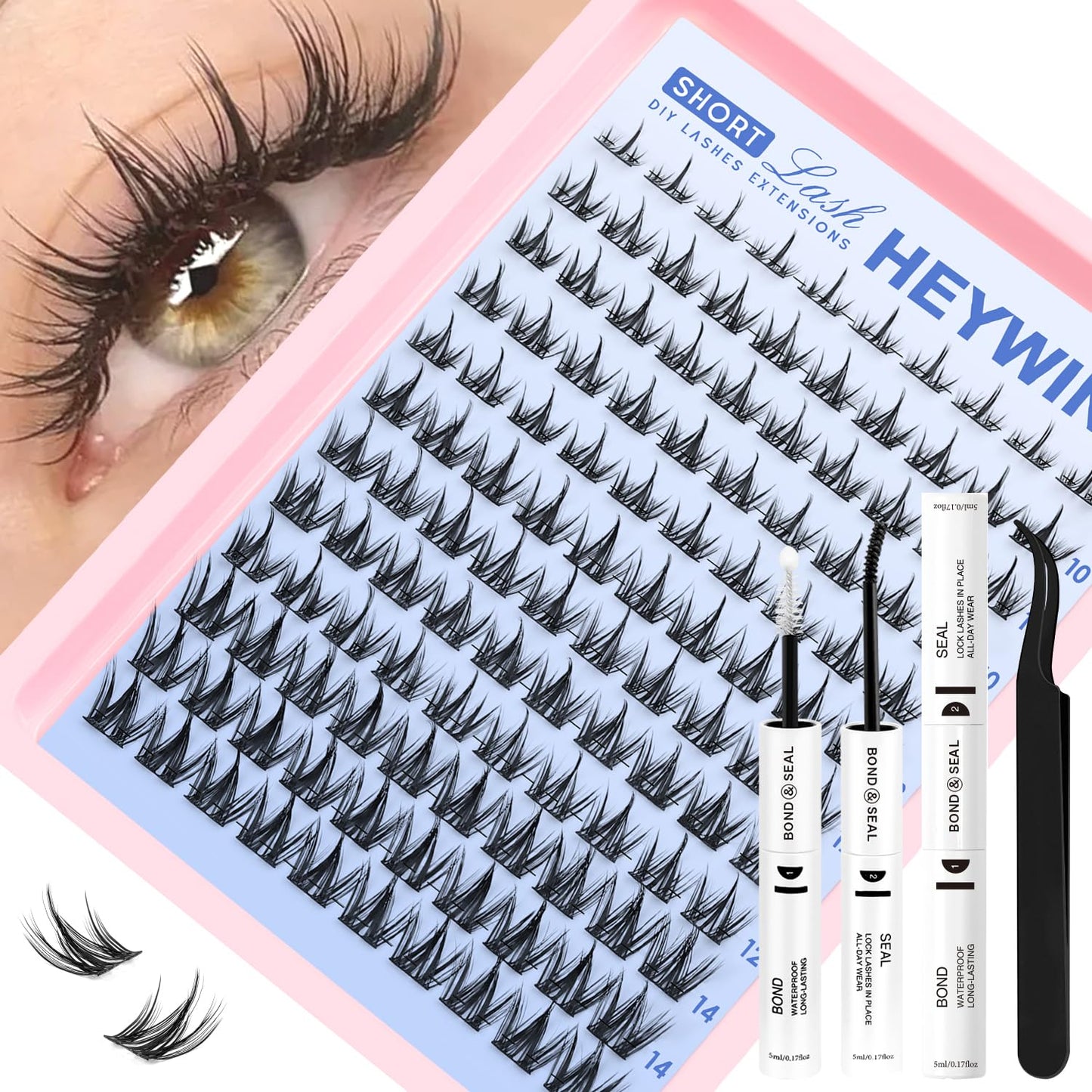 DIY Lash Extension Kit - Natural Wispy D Lashes Clusters | 8-18mm Eyelash Extensions with Bond, Seal & Tweezers for Beginners