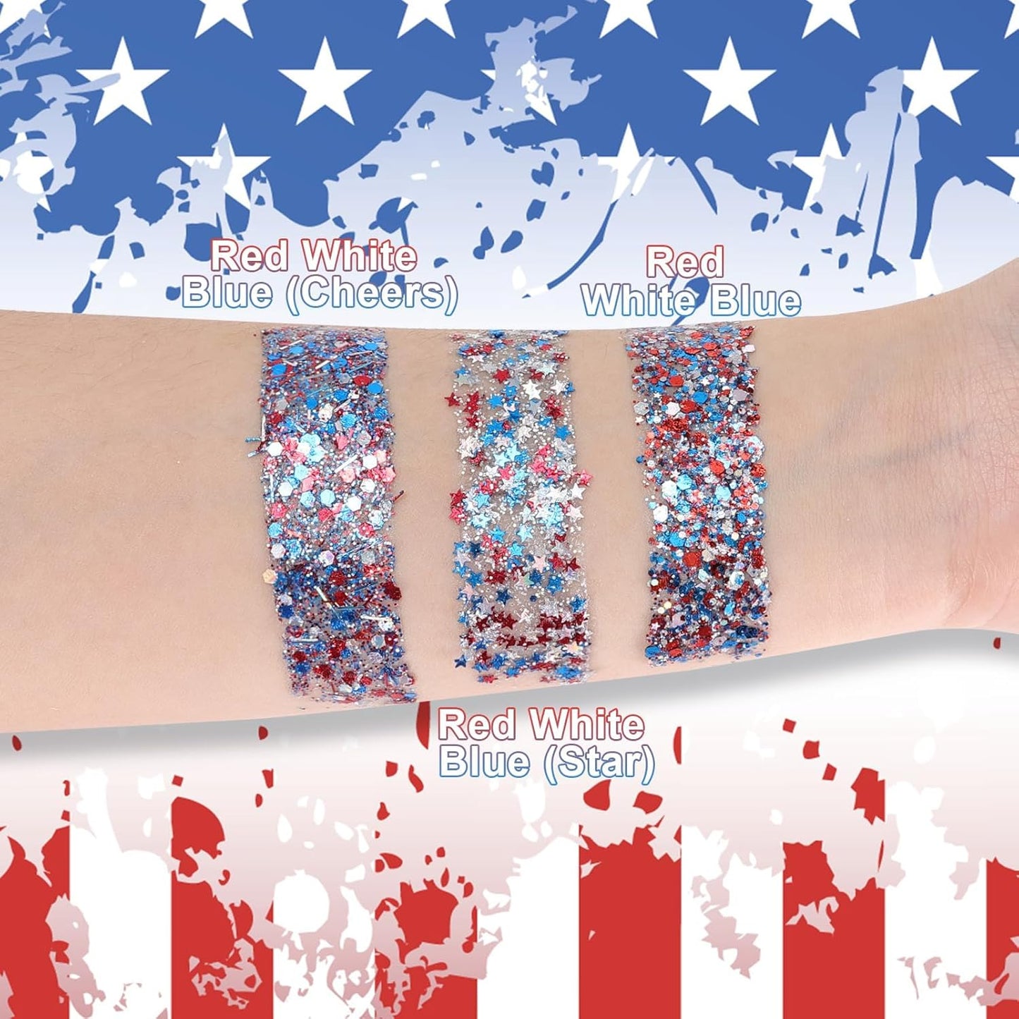 Red White Blue Face & Body Glitter Stick - Patriotic Sparkling Makeup for 4th of July | Star Design