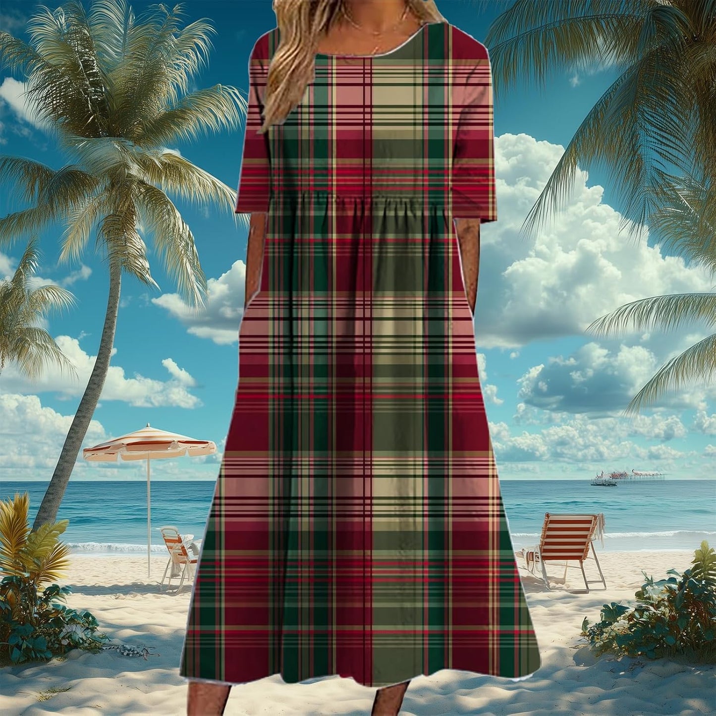 Plaid Dress for Women - Trendy Short Sleeve Gingham Dress with Pockets | Summer Fashion 2025