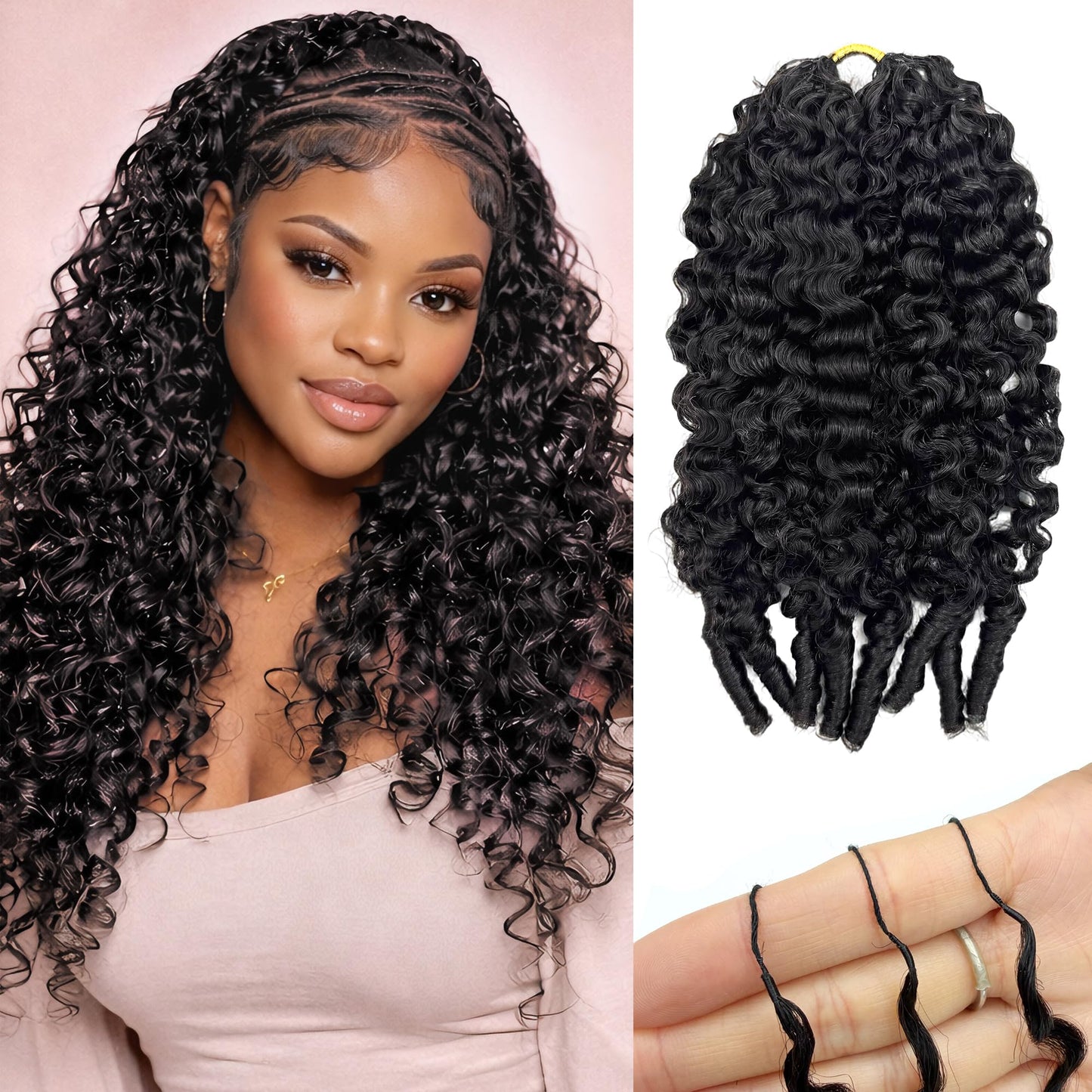100% Human Hair Crochet Hair Burmese Curly, Pre-Looped & Pre-Separated Crochet Braids, Natural Black, Soft Lightweight, No Shedding, Tangle Free, Crochet Hair for Black Women 50strands 60g 20 Inch