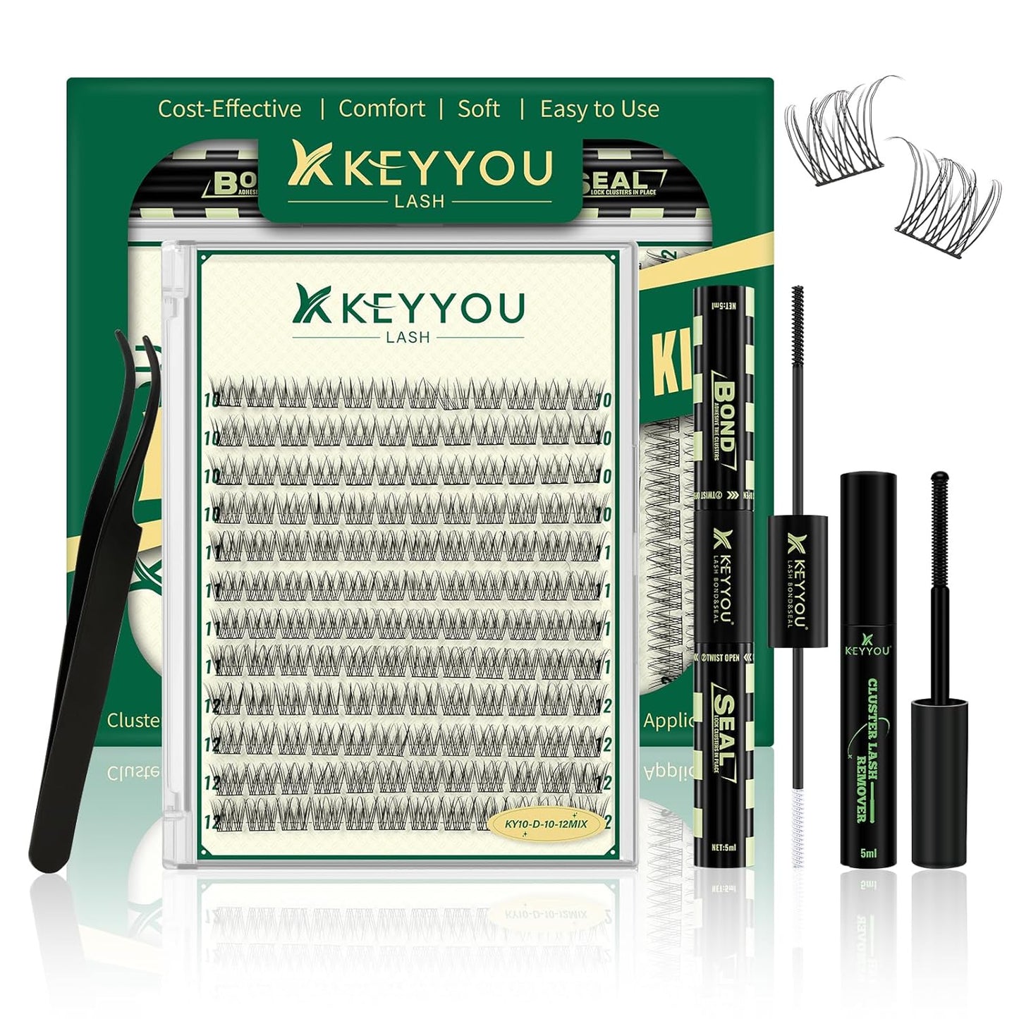 KEYYOU 3D Eyelash Clusters - 280pcs Wispy Volume Lashes | 80D D Curl, 9-18mm Mix