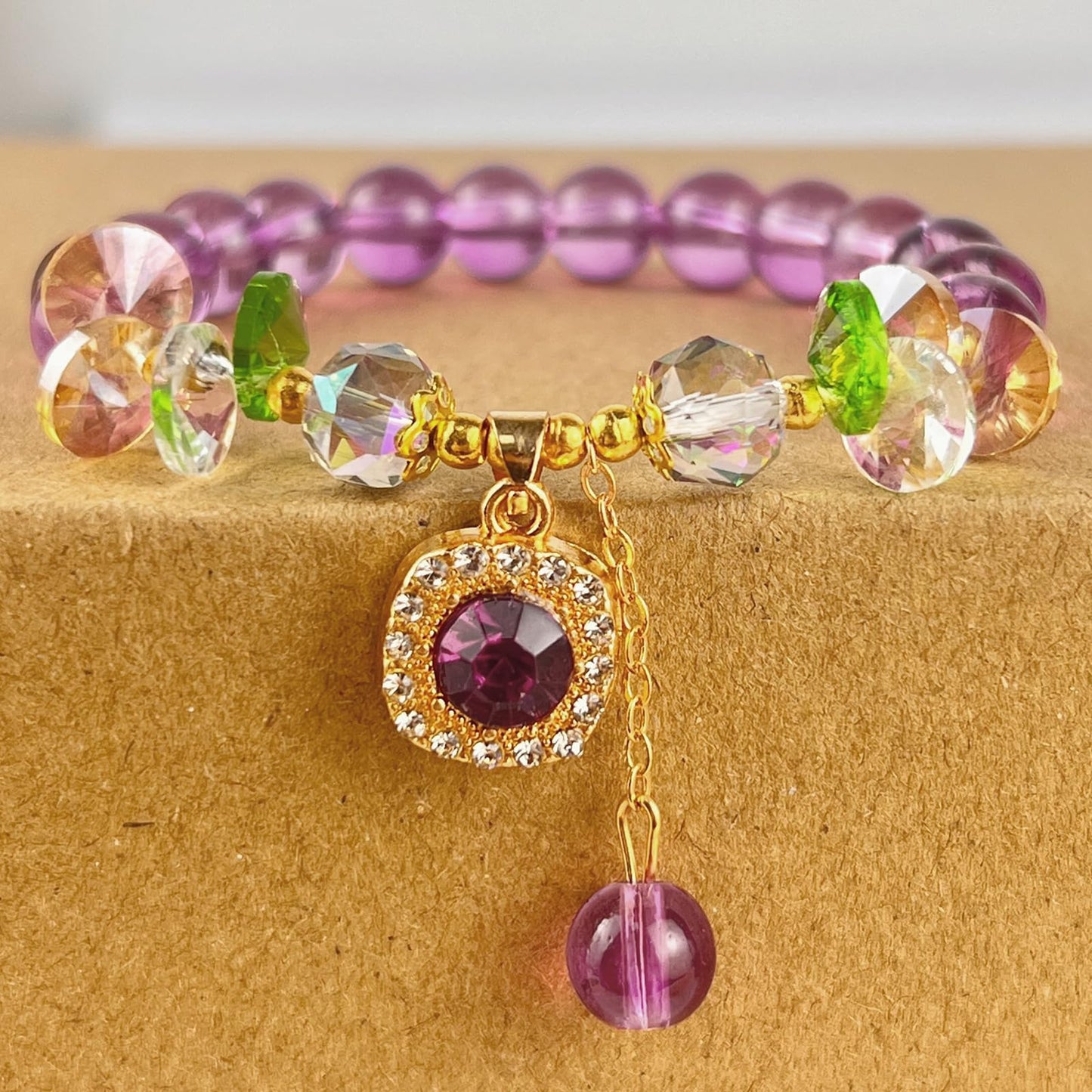 Boho Chic Amethyst Stretch Bracelet - Healing Crystal Elastic Gift for Women