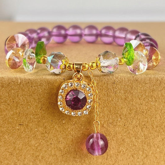Boho Chic Amethyst Stretch Bracelet - Healing Crystal Elastic Gift for Women