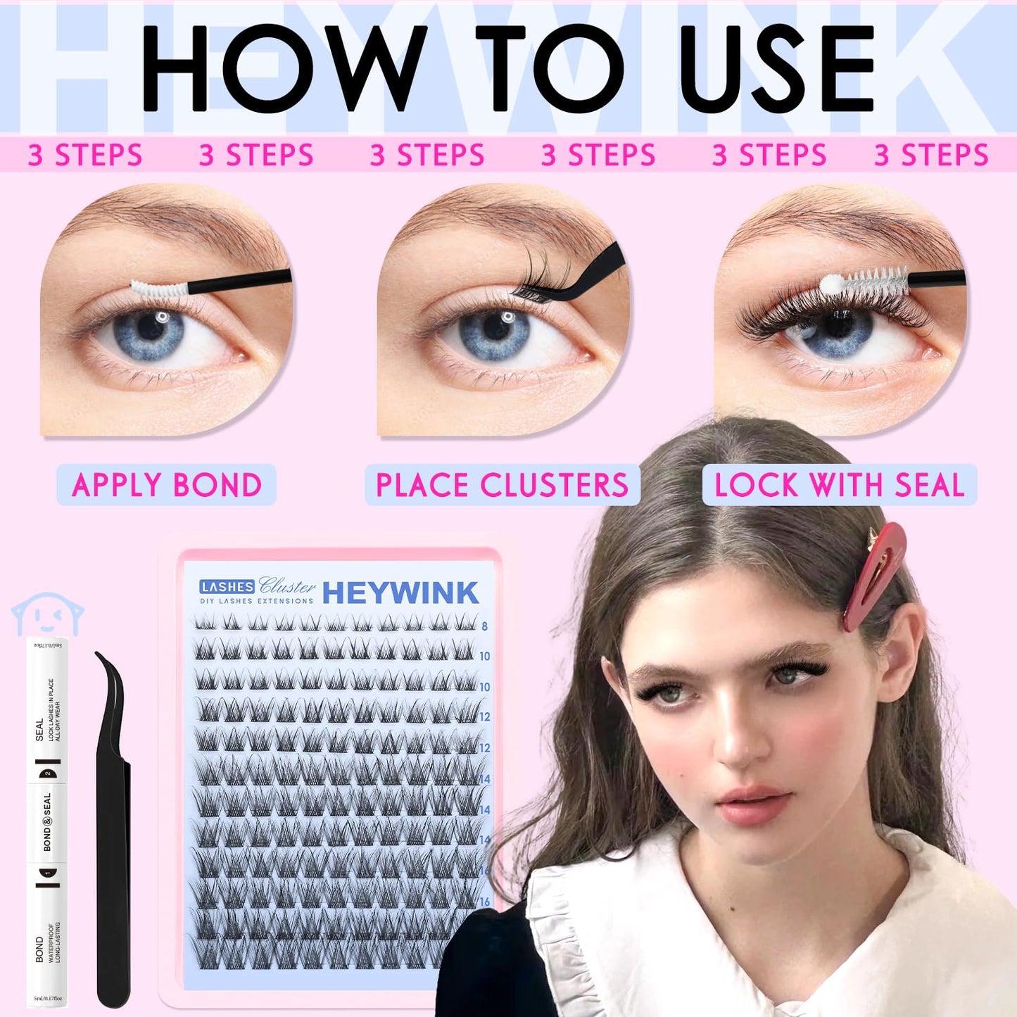 DIY Lash Extension Kit - Natural Wispy D Lashes Clusters | 8-18mm Eyelash Extensions with Bond, Seal & Tweezers for Beginners