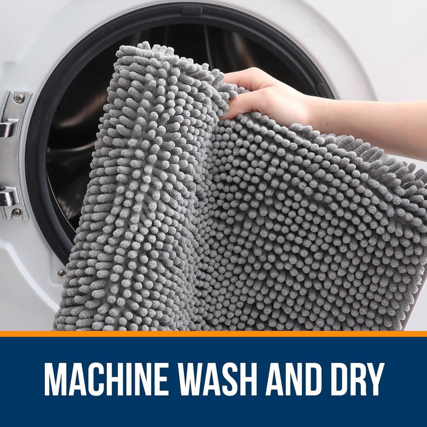 Extra Soft Chenille Bathroom Rugs - 30x20 Quick Dry, Machine Washable | Grey Bath Mats for Tub & Shower