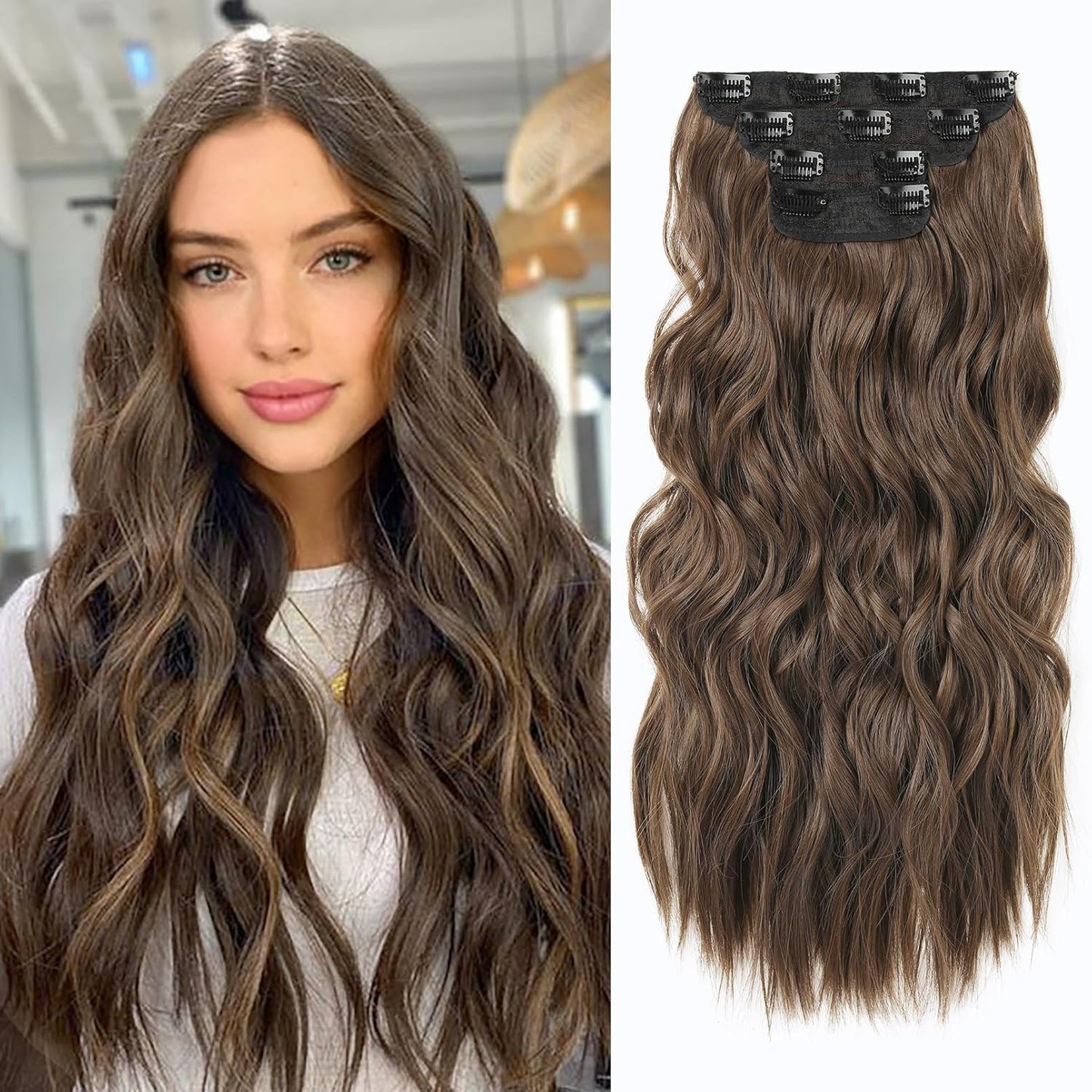 Clip-In Hair Extensions - 4PCS Natural Soft Synthetic Hairpieces for Women | Platinum Blonde