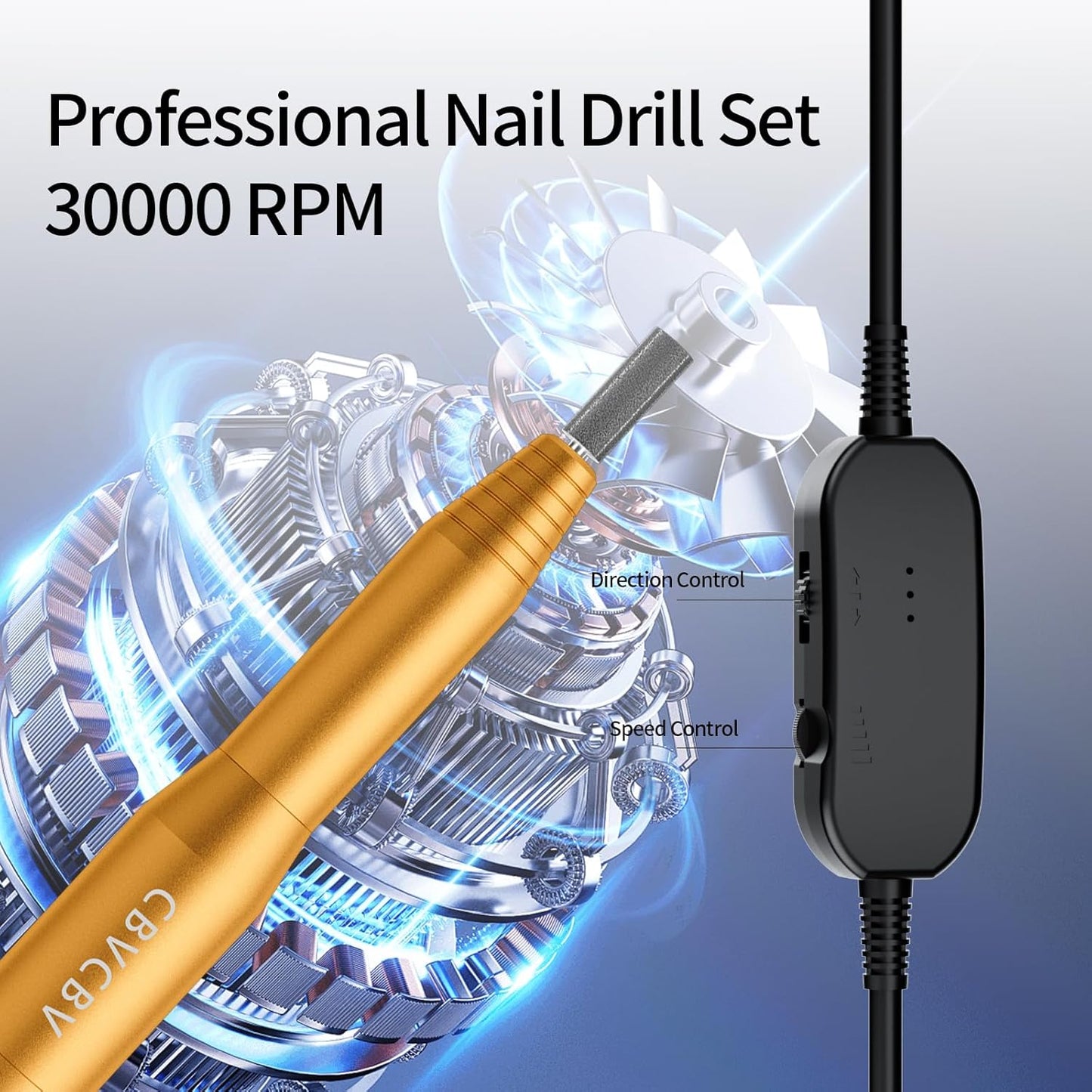 Electric Nail Drill Kit - Variable Speed Control for Acrylic & Gel Nails | 6 Grinding Bits, Quiet Operation (Gold)