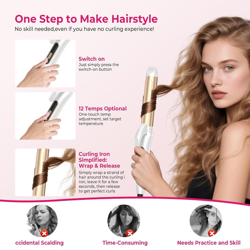 Dual Voltage Curling Iron - 2 in 1 Curling & Straightening Wand | 1.25 Inch Ceramic, Adjustable Temperature, Off-White
