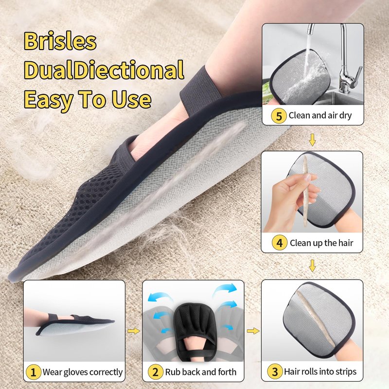 CrievCat Upgraded Pet Hair Removal Gloves with Snug Elastic Wrist – Electrostatic Five-Finger Reusable Fur Remover for Cats & Dogs, Effortless Cleaning Tool for Couch, Carpet, Clothing & Car Seats