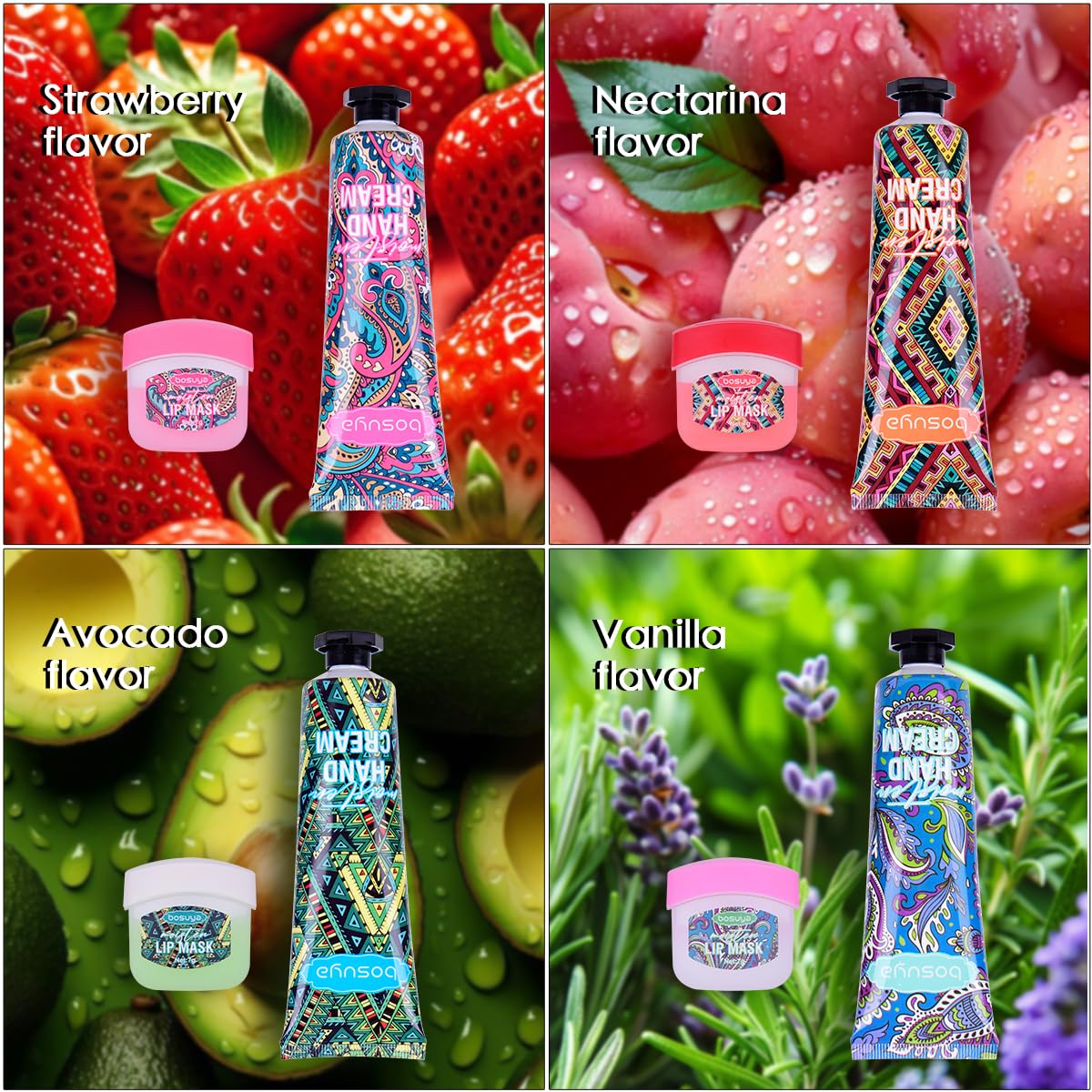 LIAYLILI 8 Pcs Hand Cream and Lip Balm Sets，Mini Hand Lotion Travel Size, Deeply Moisturize, Moisturize Lips,for Dry Cracked, Scaly, Dullness Skin, Gifts for Women Mom Staff.