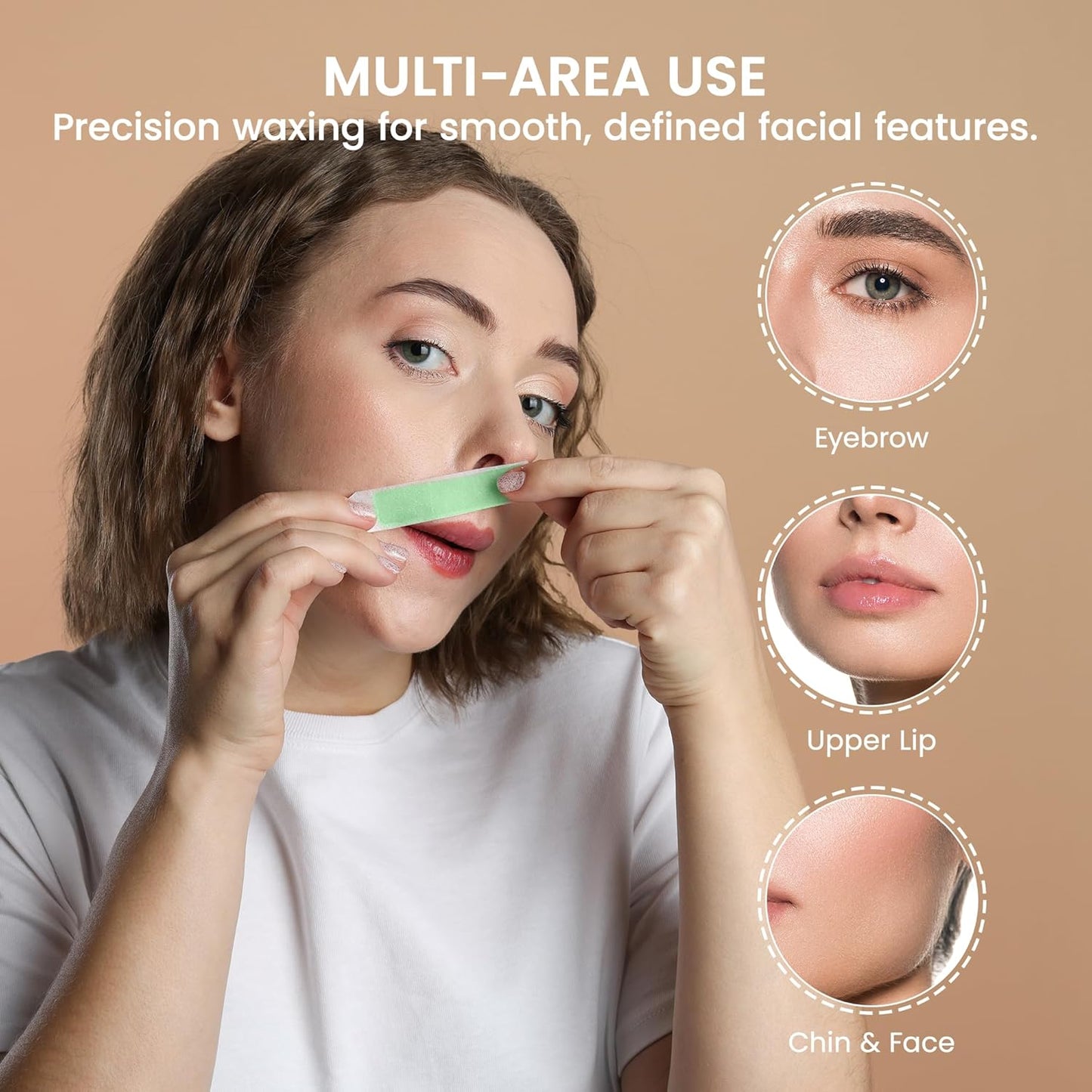 Facial Wax Strips for Hair Removal - Gentle & Fast-Acting | 50 Hypoallergenic Strips & 5 Wipes
