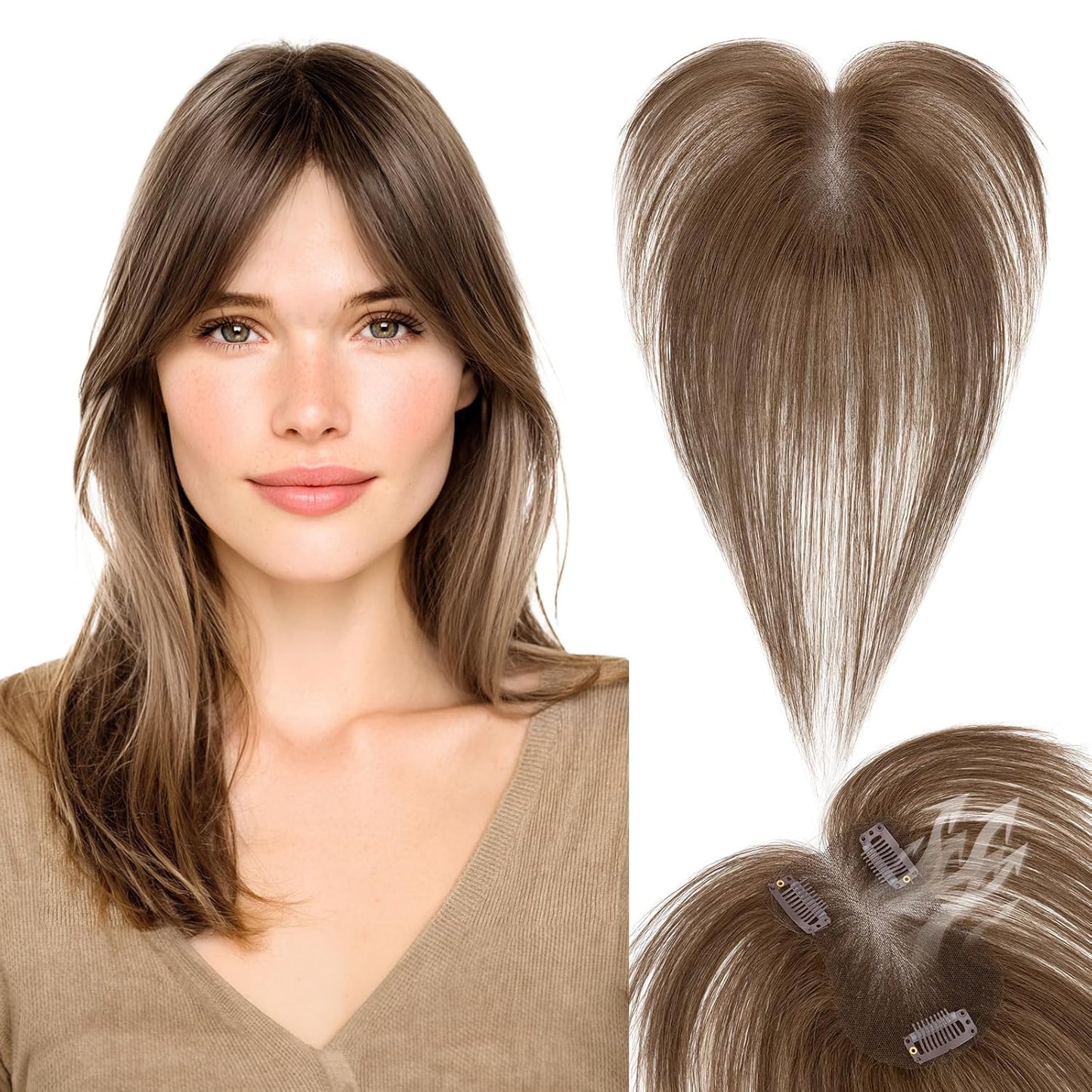 Human Hair Topper for Women - Lace Clip-In Hairpiece for Thinning Hair | Volume Boosting, 11 Inch Natural Black