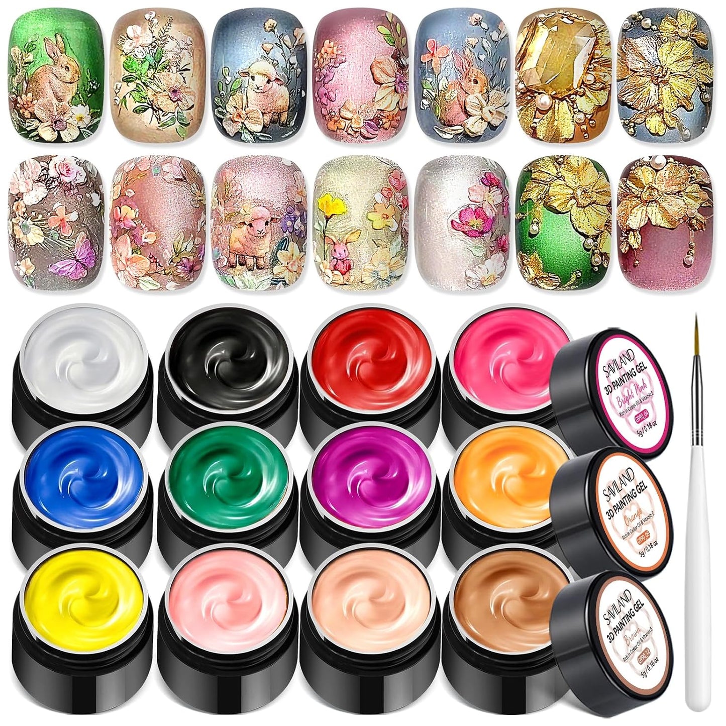 3D Nail Gel Set - 12 Colors Non-Sticky Soak Off Sculpting Gel | Nail Art Painting & Carving Tools for Home Salon DIY