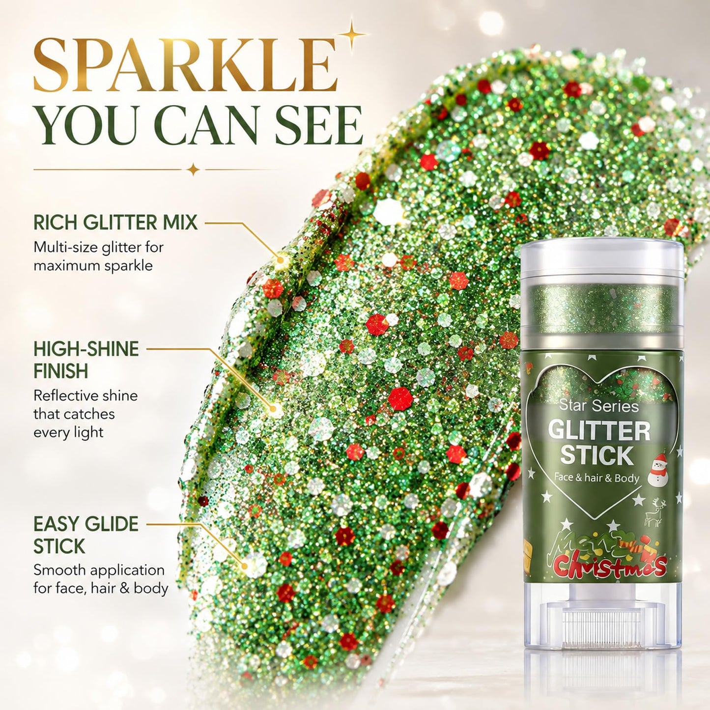 Green and Red Brazil Face Glitter Stick for World Cup Fans, Saint Patrick’s Day Sweatproof Face Body Glitter Stick for Football, Rugby, Softball, Baseball, Lacrosse, Party Accessories