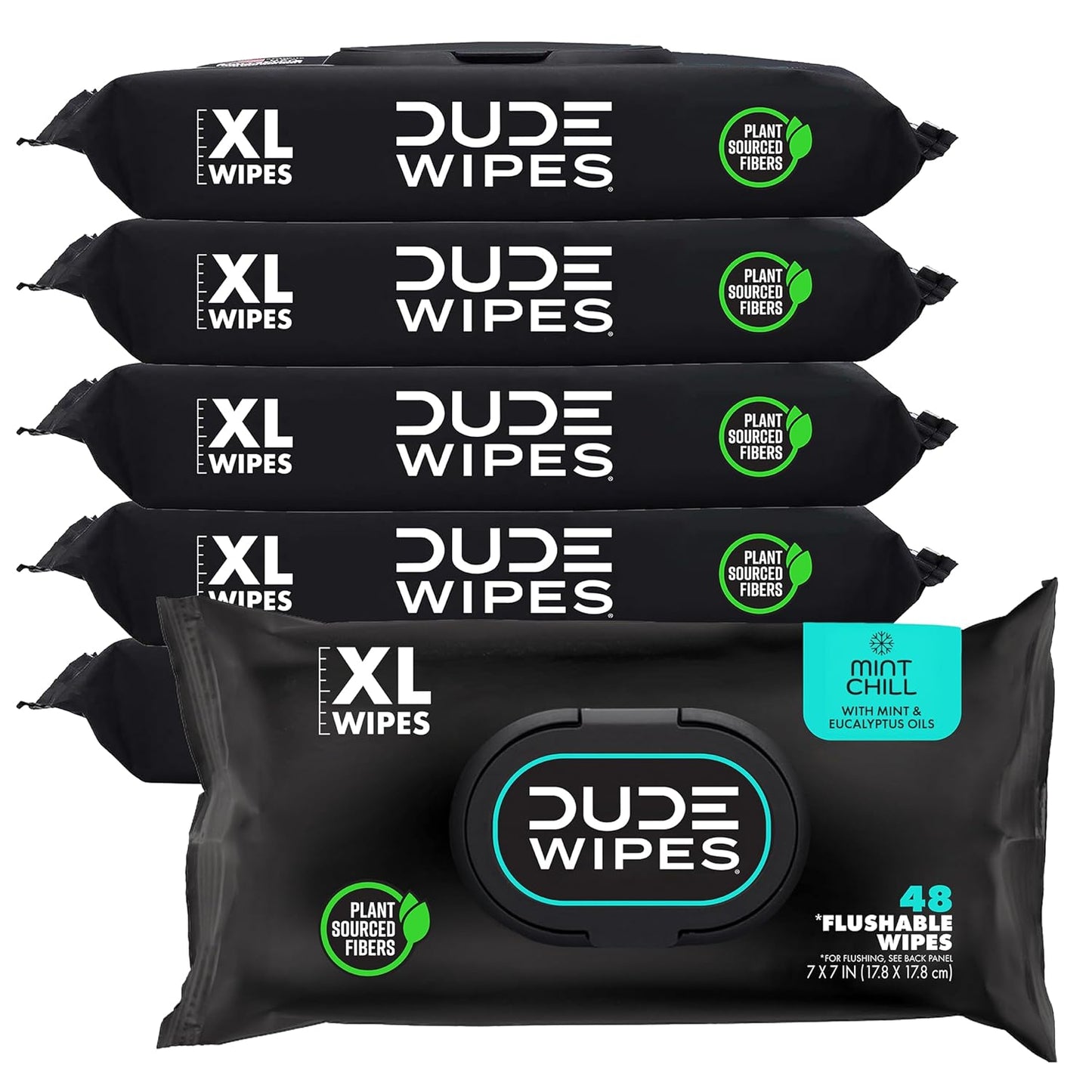 Dude Wipes Unscented Flushable Wipes - Extra-Large Adult Wet Wipes for Sensitive Skin | 6 Pack (288 Count) with Vitamin E and Aloe