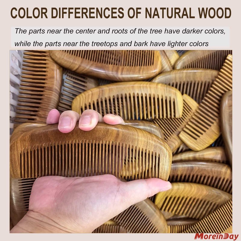 Moreinday Wooden Comb for Hair and Beard, Wood Comb for Scalp Massage and Distribute Oils - Green Sandalwood