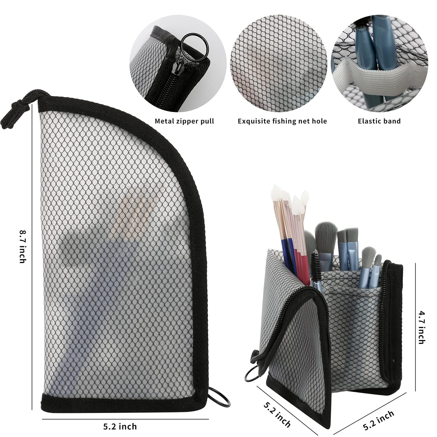 patu Standing Travel Toiletry Bag - Transparent Waterproof PVC Mesh Pouch with Triangle Design for Bathroom Essentials & Personal Care, Black