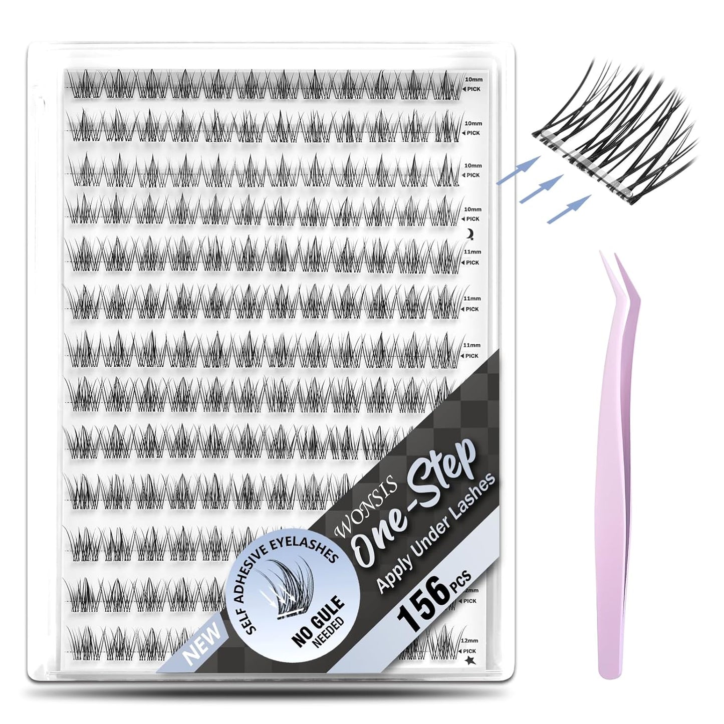 Self-Adhesive Eyelashes - 156 Pcs Pre-Glued Clusters with Invisible Tape | No Glue, Longer Lasting, Volume-Mixed