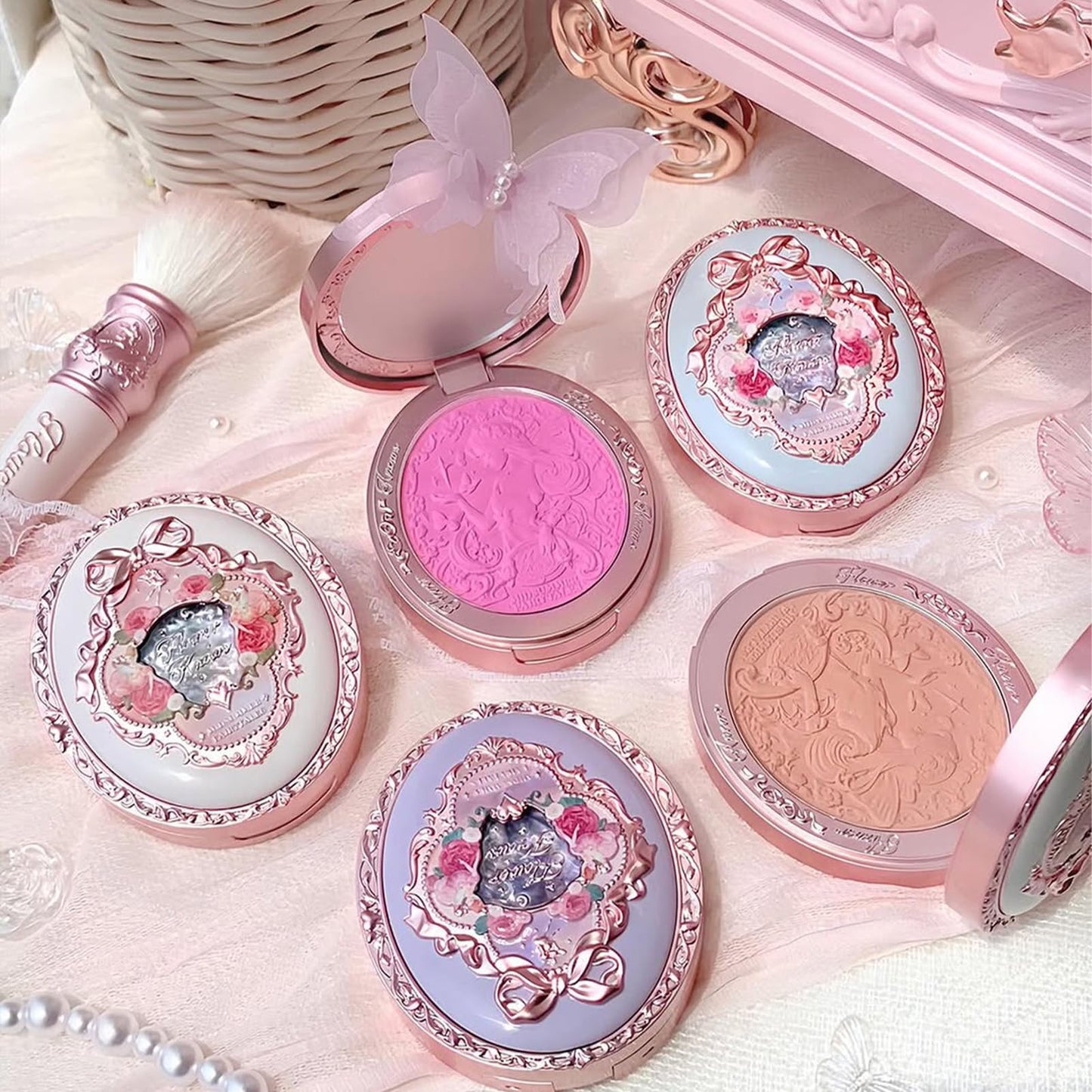 Flower Knows Midsummer Fairytales Velvet Embossed Blush,Taupe Nude Matte Powder Blush for Cheeks,Buildable & Blendable Face Makeup,Soft Long-Lasting Make Up for Women & Girls,0.17 Oz(05 Valley Lily)