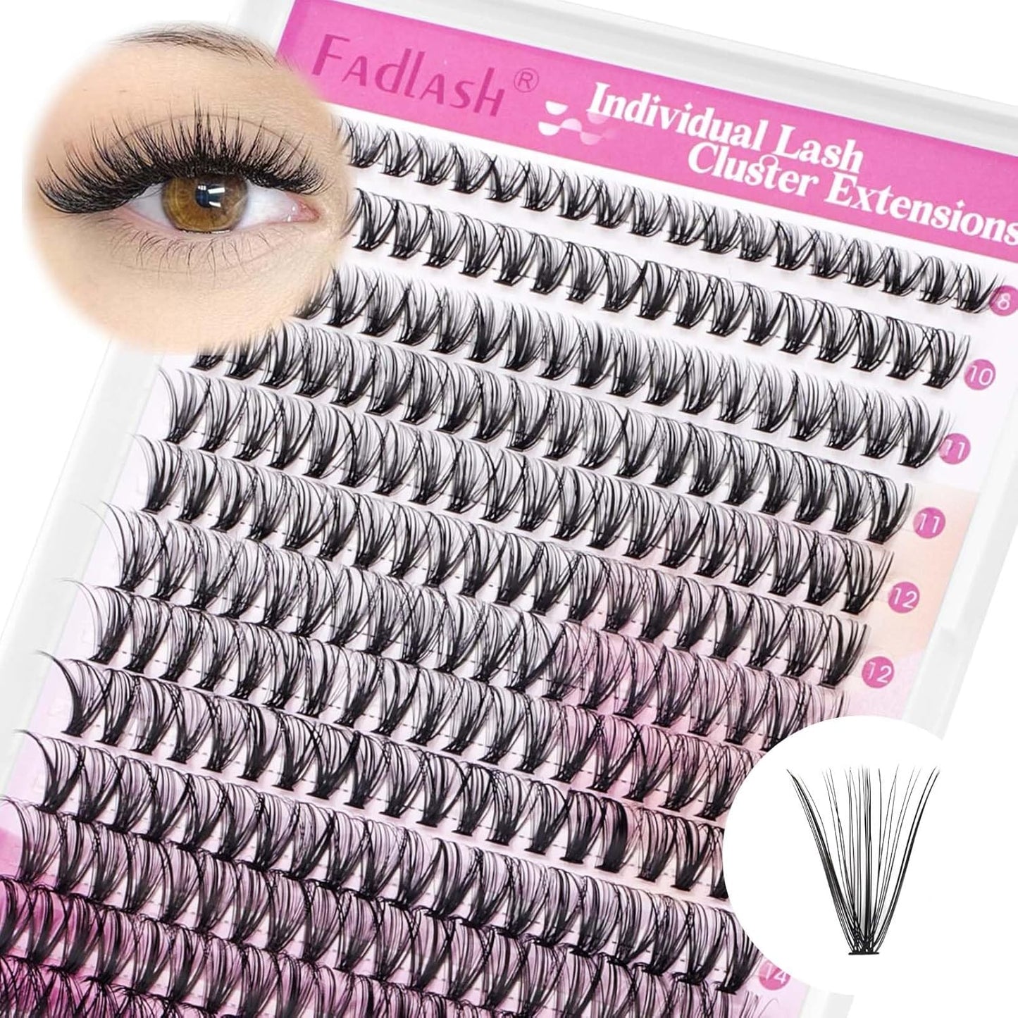 FADLASH Natural Eyelash Clusters - Fluffy 100D/200D Extensions | DIY Home Use, 8-16mm D Curl, 2 Pack