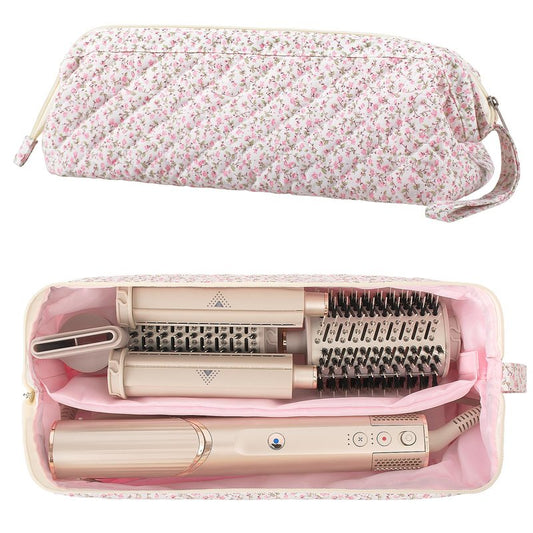 Voryssent Quilted Hair Tool Travel Bag, Shark Flex Style Travel Case For Dyson Hair Dryer Airwrap Bag, Curling Iron Bags Quilted For Shark Dyson Revlon Organizer Accessories - Pink Floral