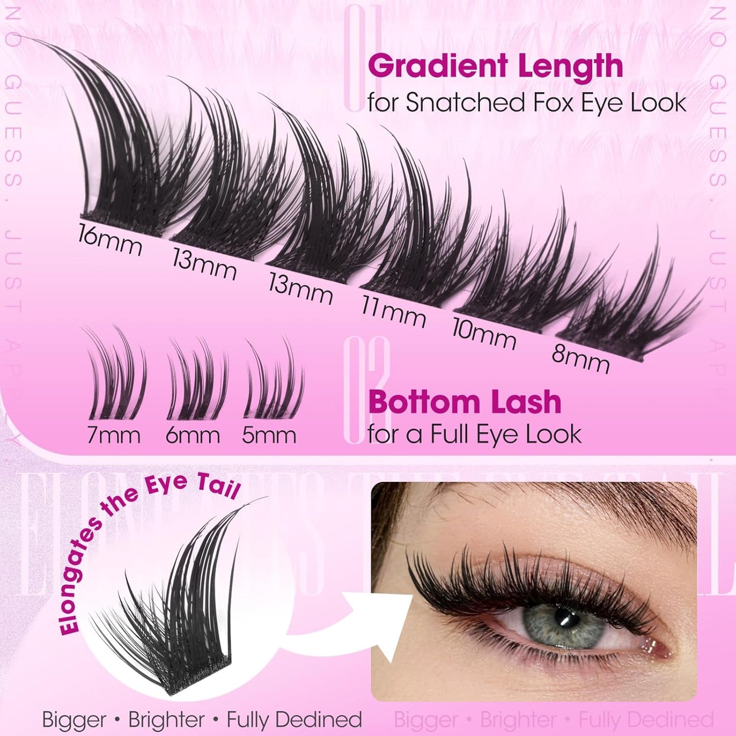 Fox Eye Lash Clusters - Fluffy Wispy Manga Lashes | Pre-Mapped Individual Extensions 8-16mm, Bottom Clusters 5-7mm
