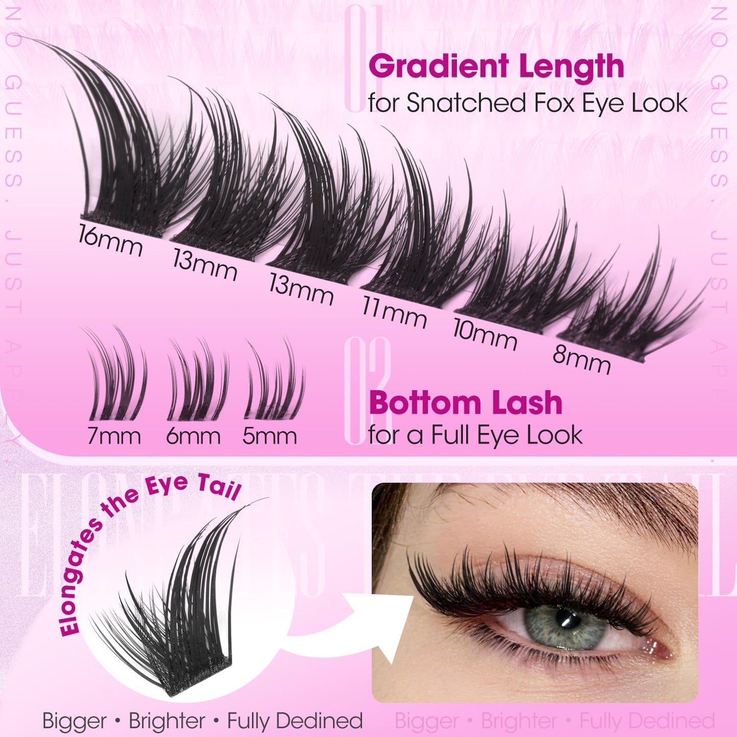 Fox Eye Lash Clusters Fluffy Wispy Manga Lashes Clusters LC Curl Volume Cluster Eyelash Extensions Pre-mapped Individual Lashes 8-16mm with Bottom Eyelash Clusters 5-7mm DIY Lash Extension by Yawamica